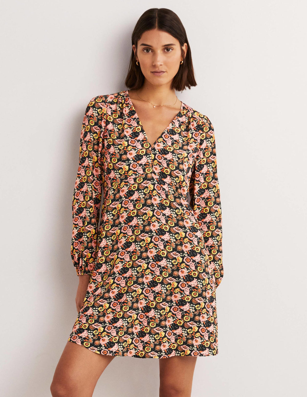 V-Neck Tea Dress-Almond Pink, Flora Illusion - Image 1