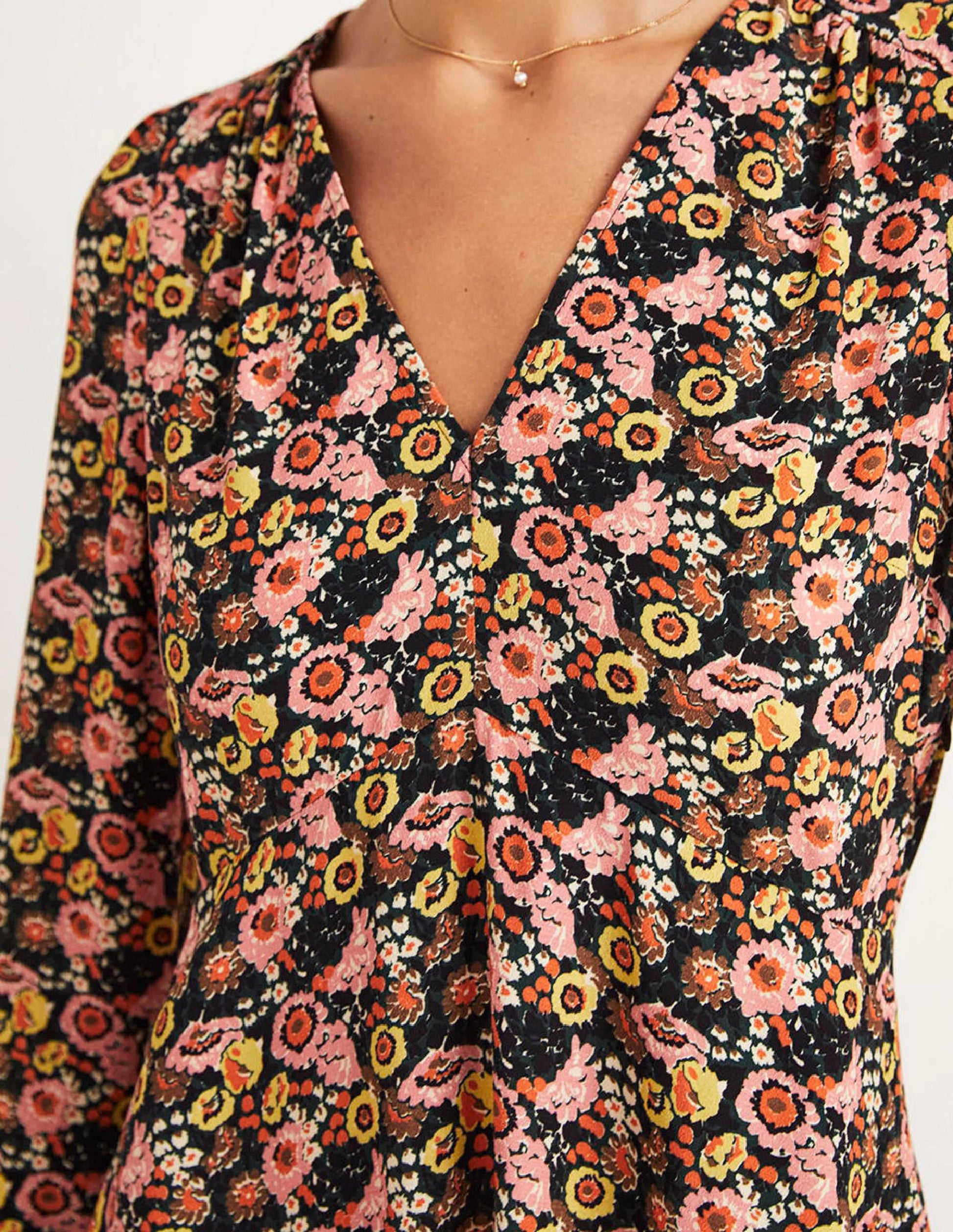 V-Neck Tea Dress-Almond Pink, Flora Illusion-2