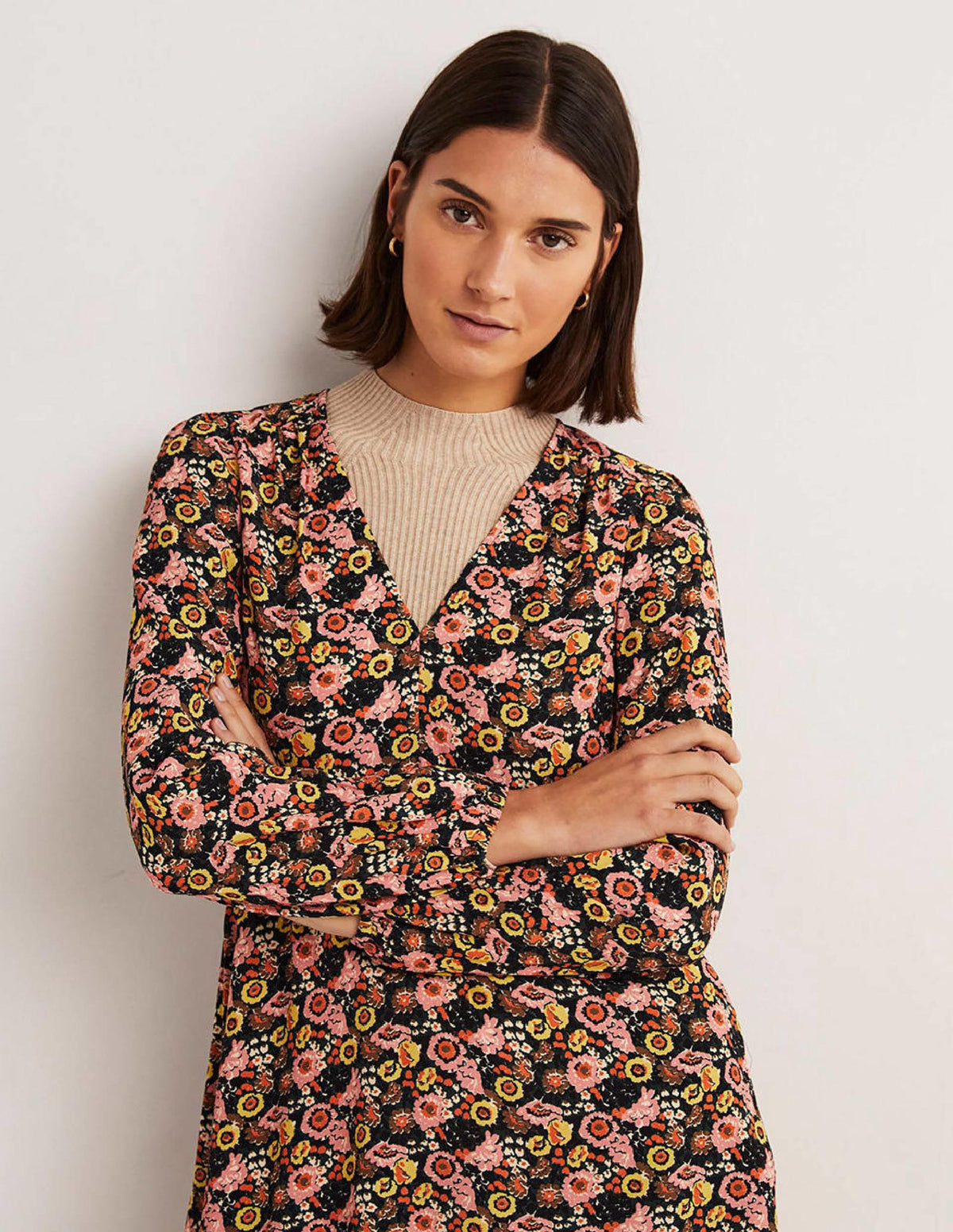 V-Neck Tea Dress-Almond Pink, Flora Illusion - Image 5
