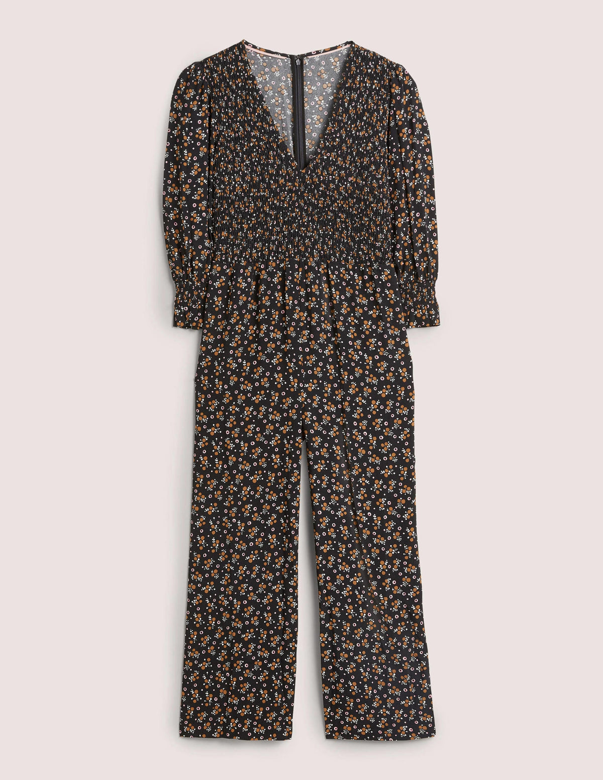 Smocked Bodice Jumpsuit-Black, Berry Sprig - Image 6
