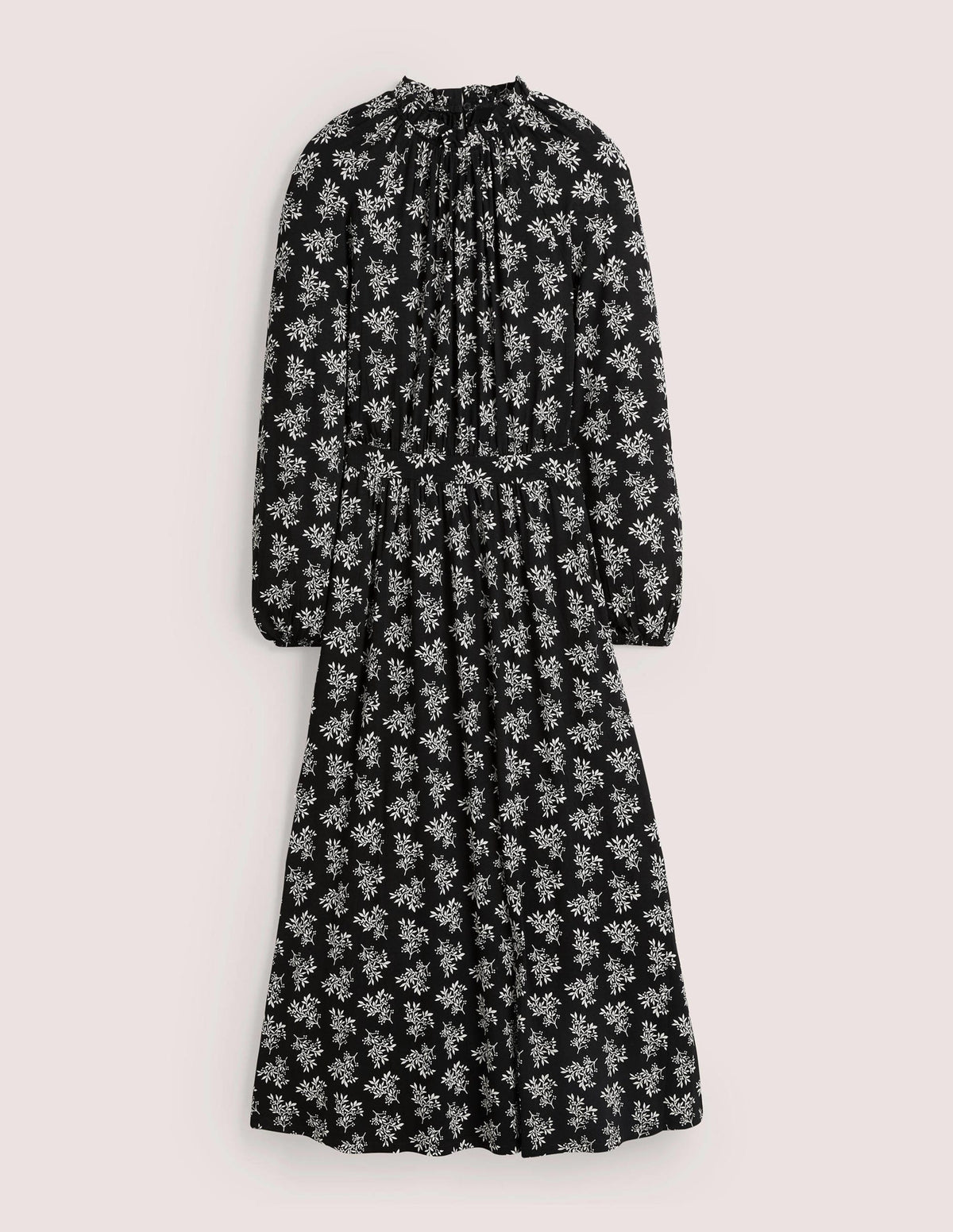 Ruffle Neck Jersey Midi Dress-Black, Pretty Blossom-6