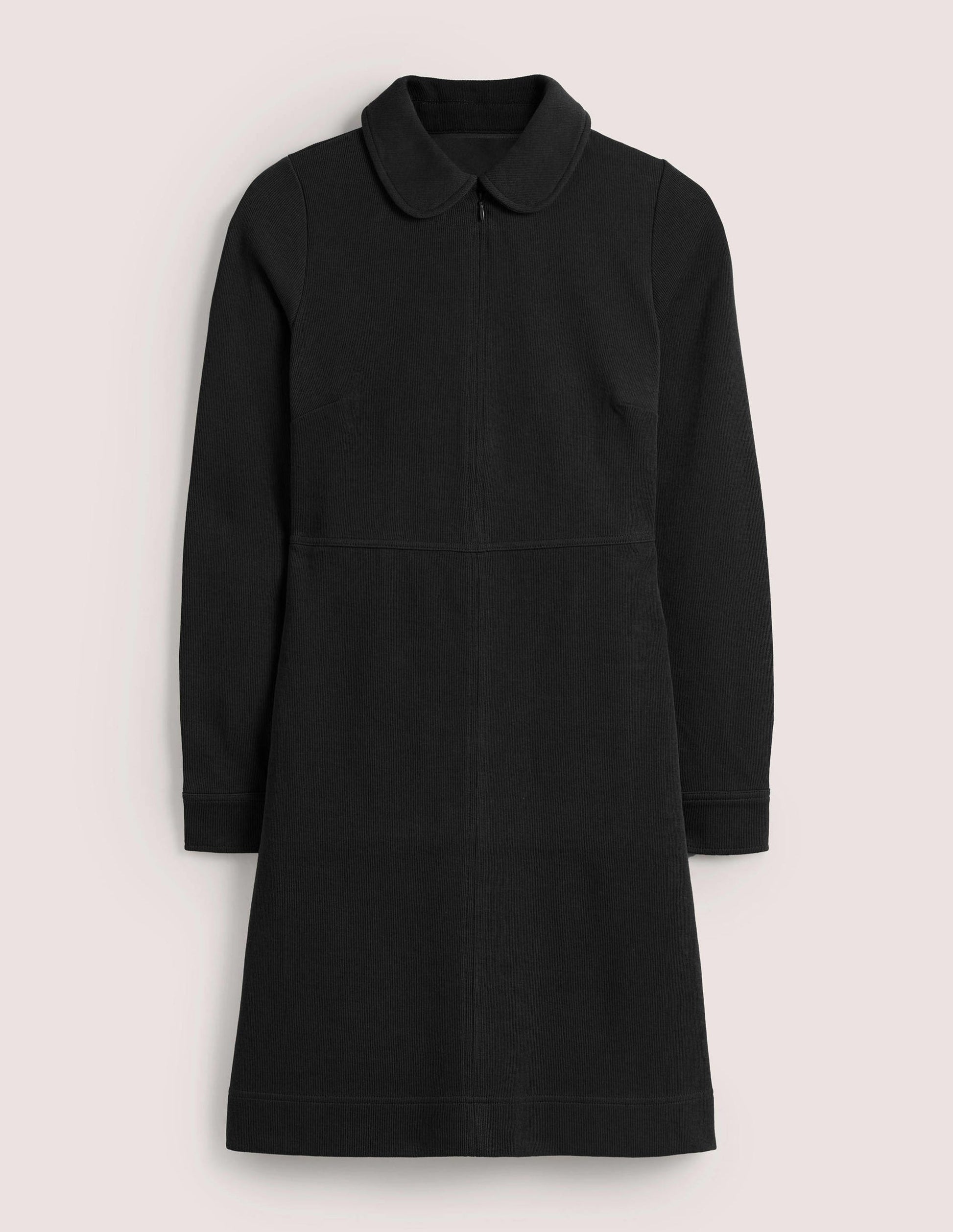Zip Front Jersey Shift Dress-Black-6