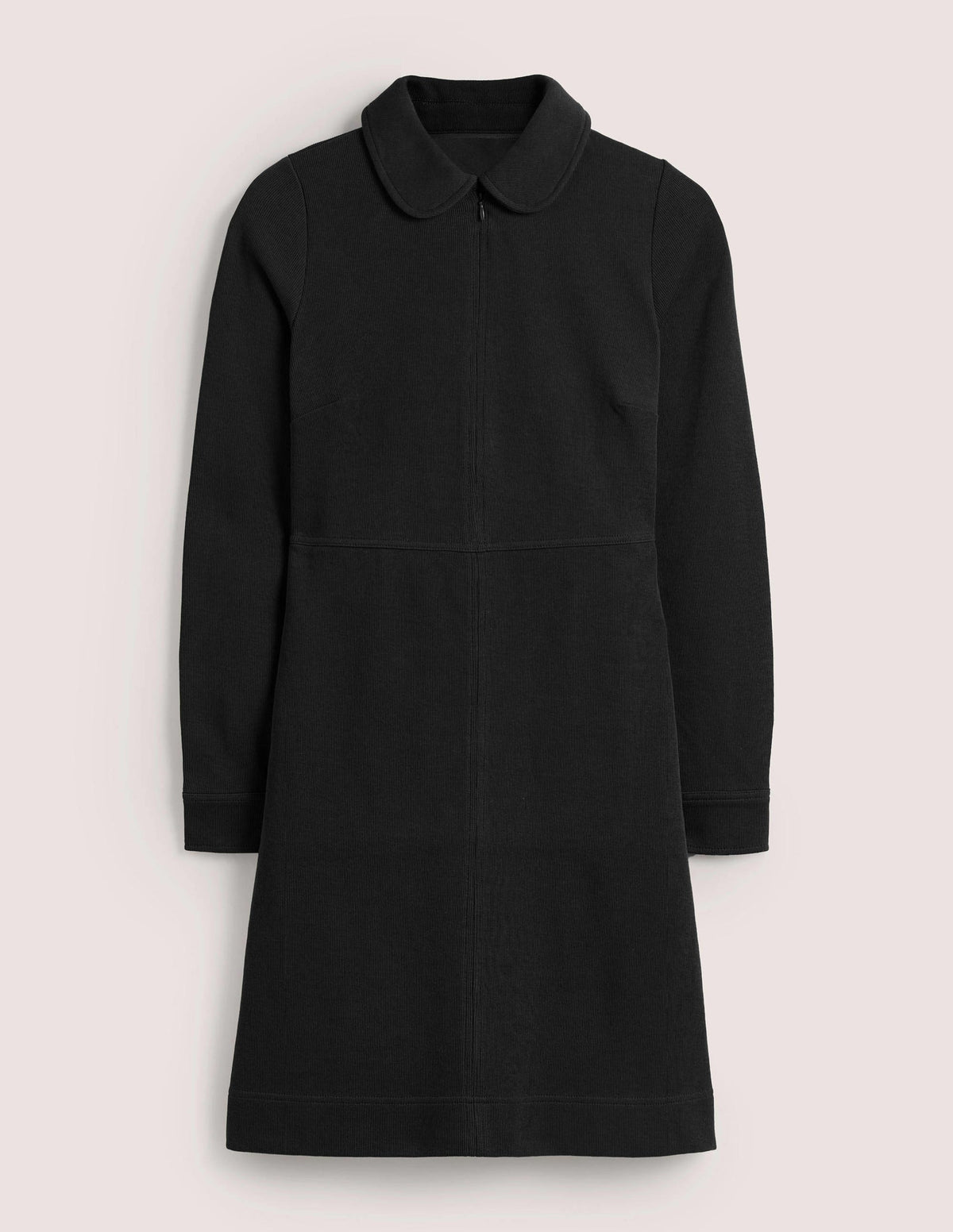 Zip Front Jersey Shift Dress-Black - Image 6