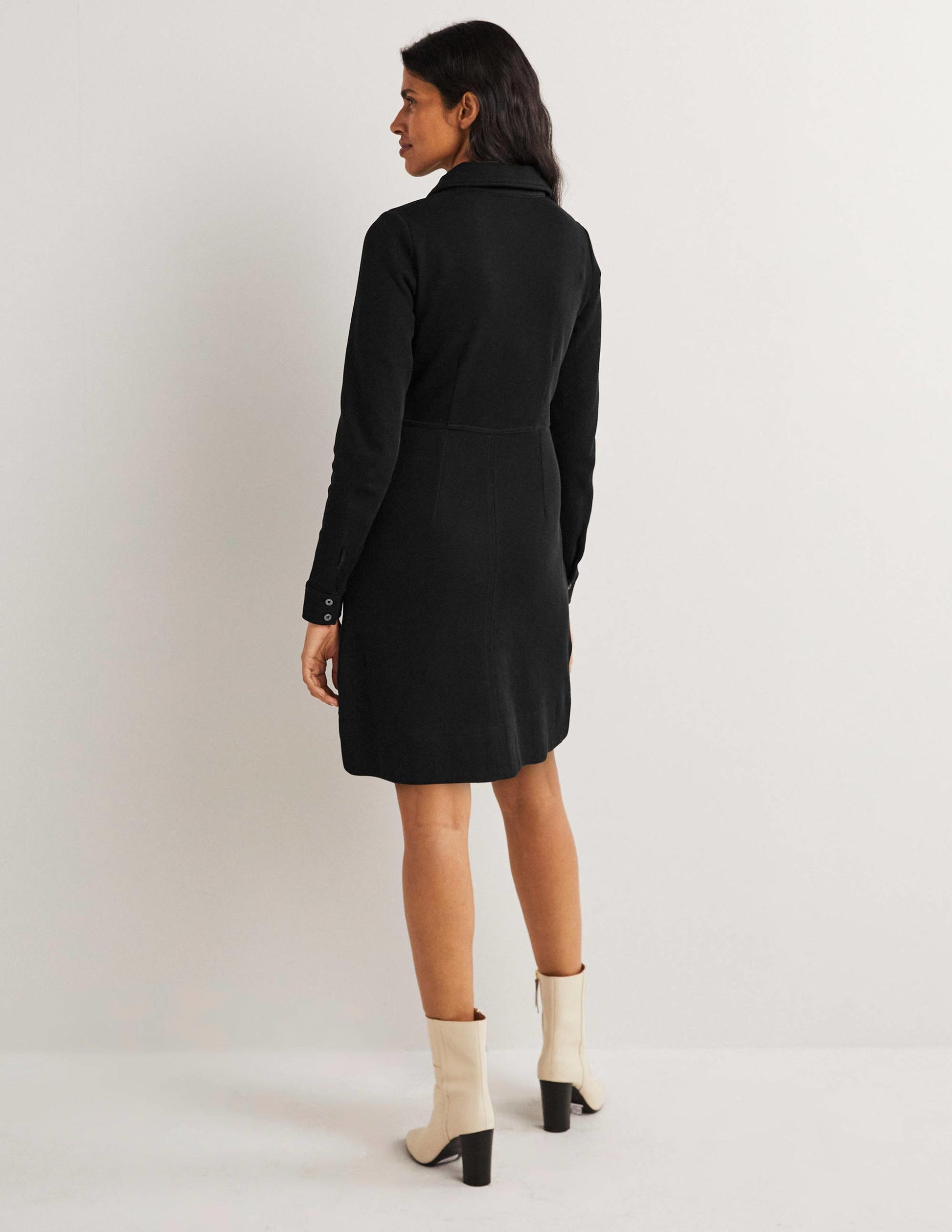 Zip Front Jersey Shift Dress-Black-3