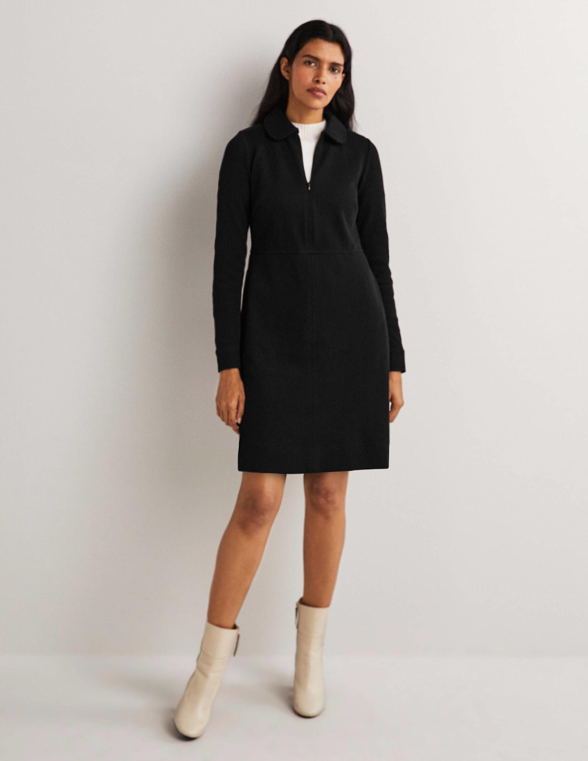 Zip Front Jersey Shift Dress-Black - Image 5