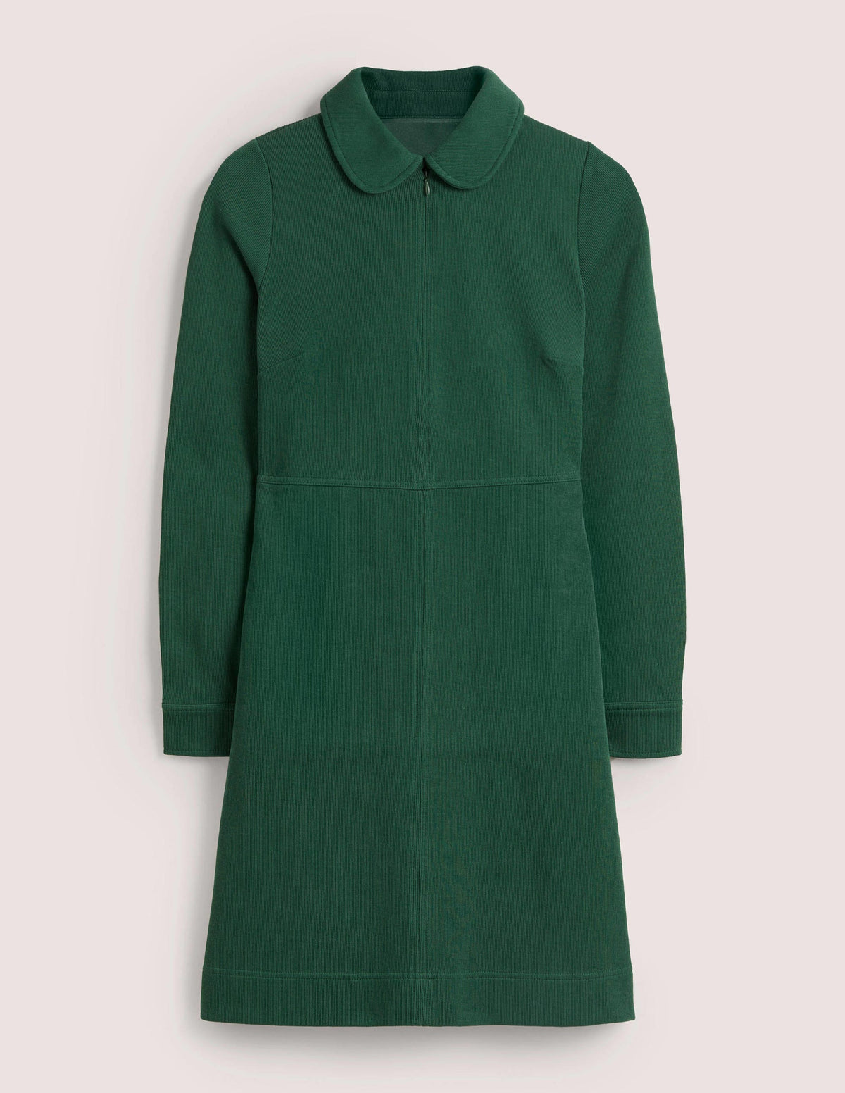 Zip Front Jersey Shift Dress-Hunter Green - Image 5