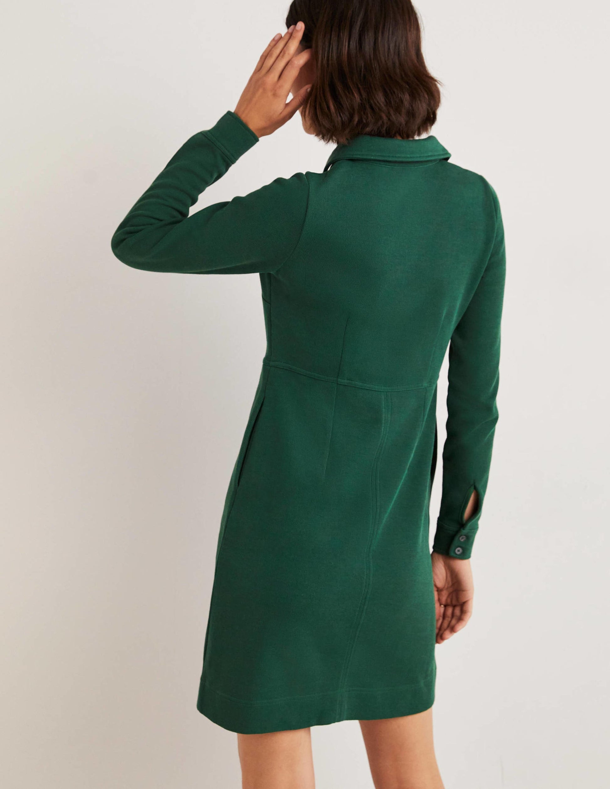 Zip Front Jersey Shift Dress-Hunter Green-3