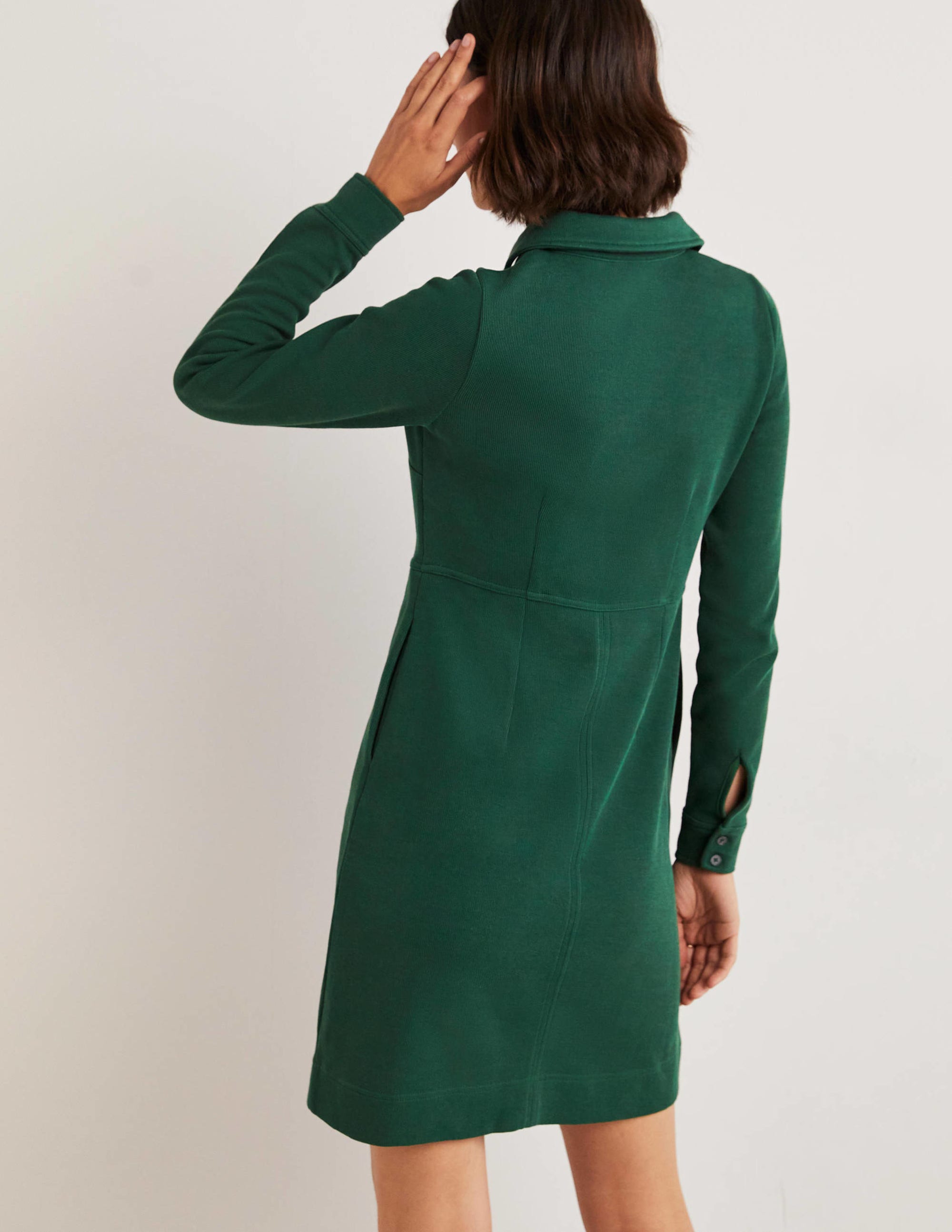 Zip Front Jersey Shift Dress-Hunter Green - Image 3