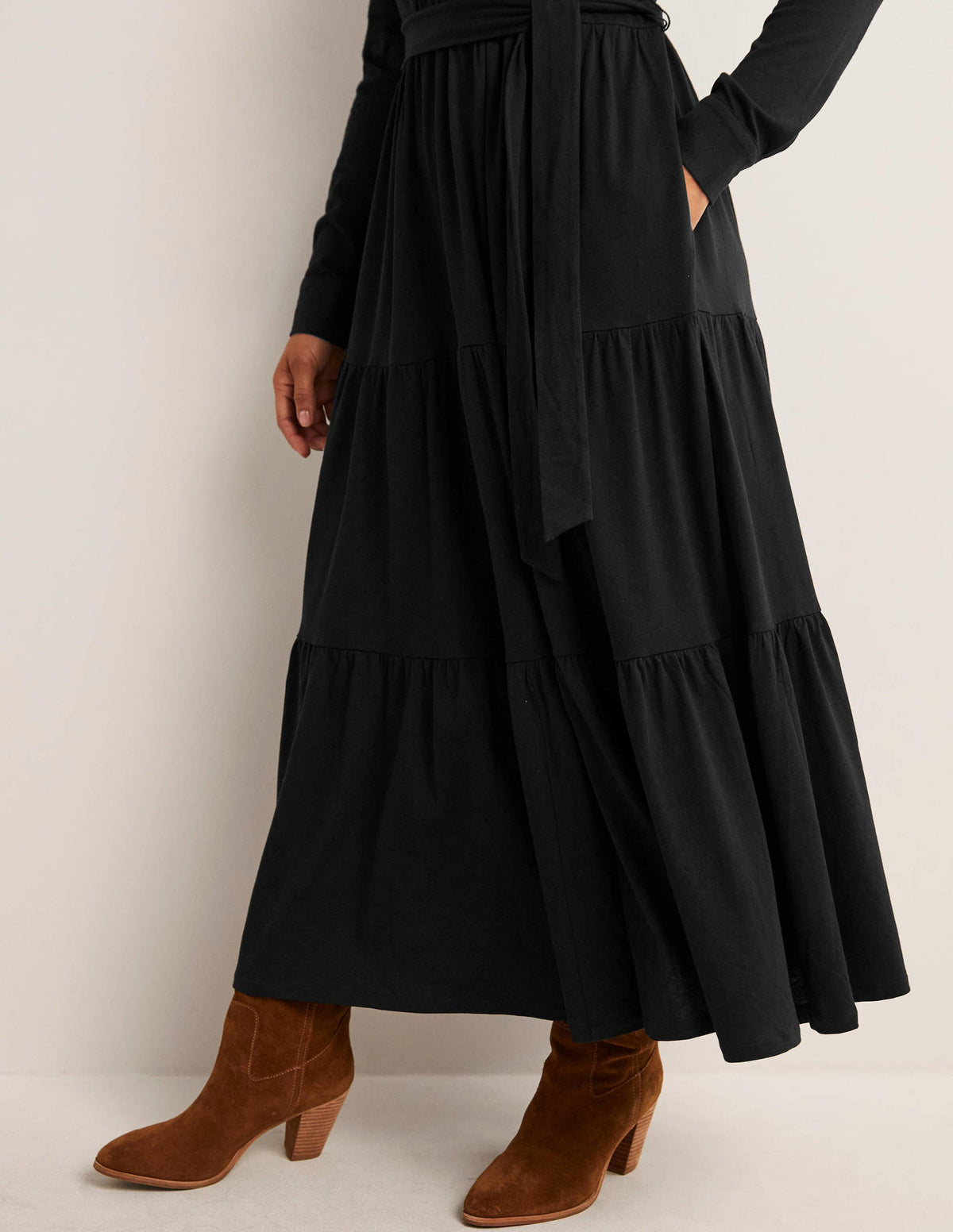 Tiered Jersey Maxi Shirt Dress-Black-2