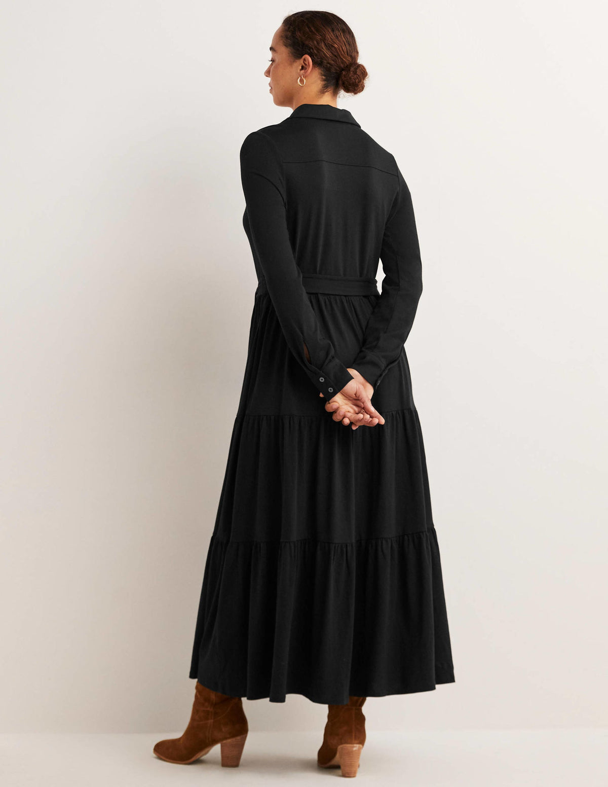Tiered Jersey Maxi Shirt Dress-Black - Image 3