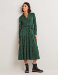 Tiered Jersey Maxi Shirt Dress-Hunter Green, Abstract Bud