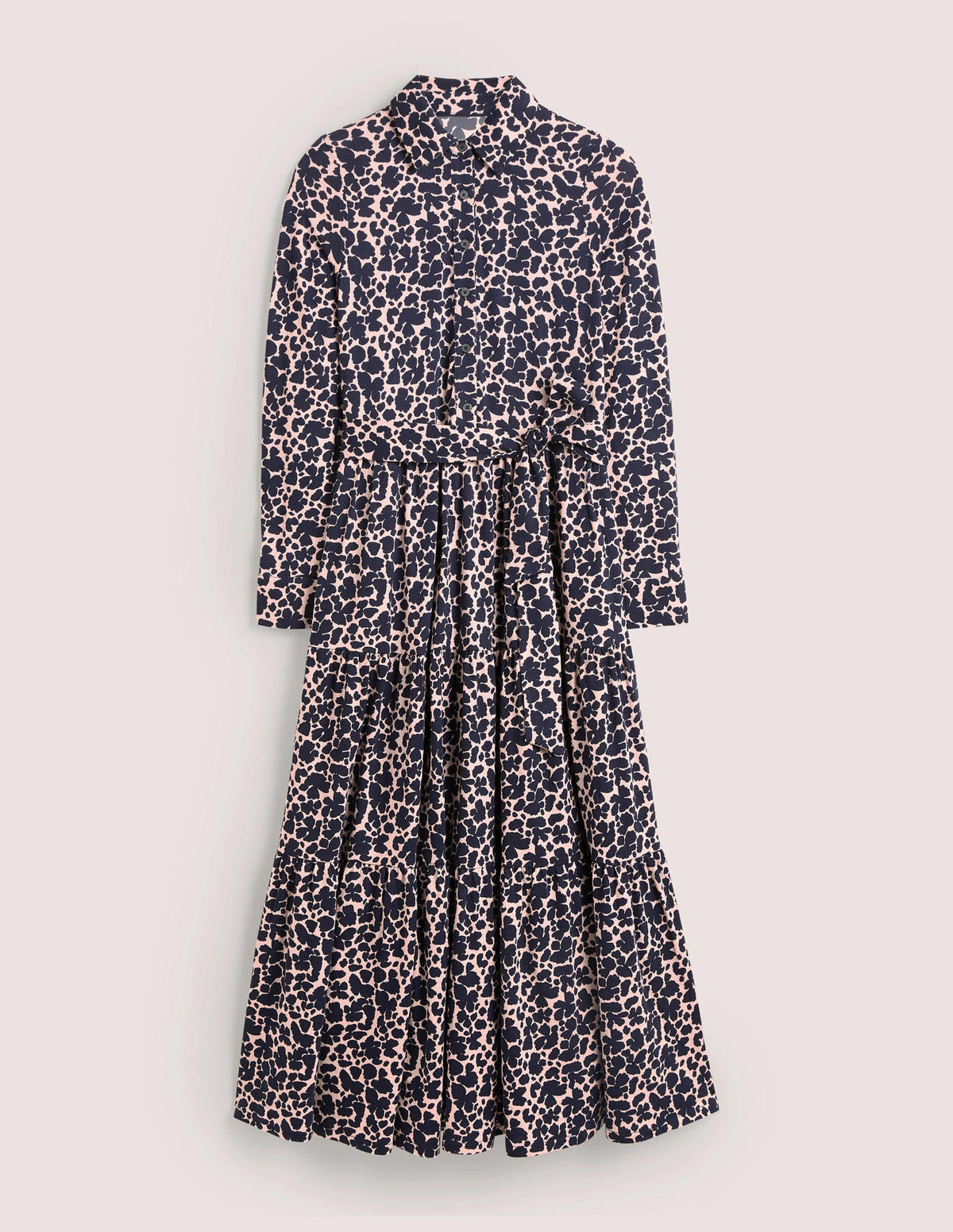 Tiered Jersey Maxi Shirt Dress-Milkshake, Abstract Bud - Image 5