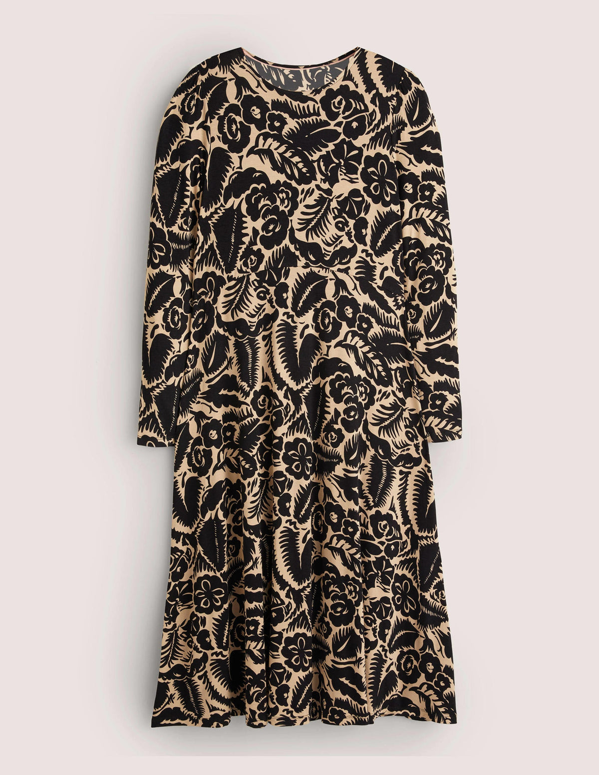 Crew Neck Jersey Midi Dress-Black, Abstract Garden - Image 6