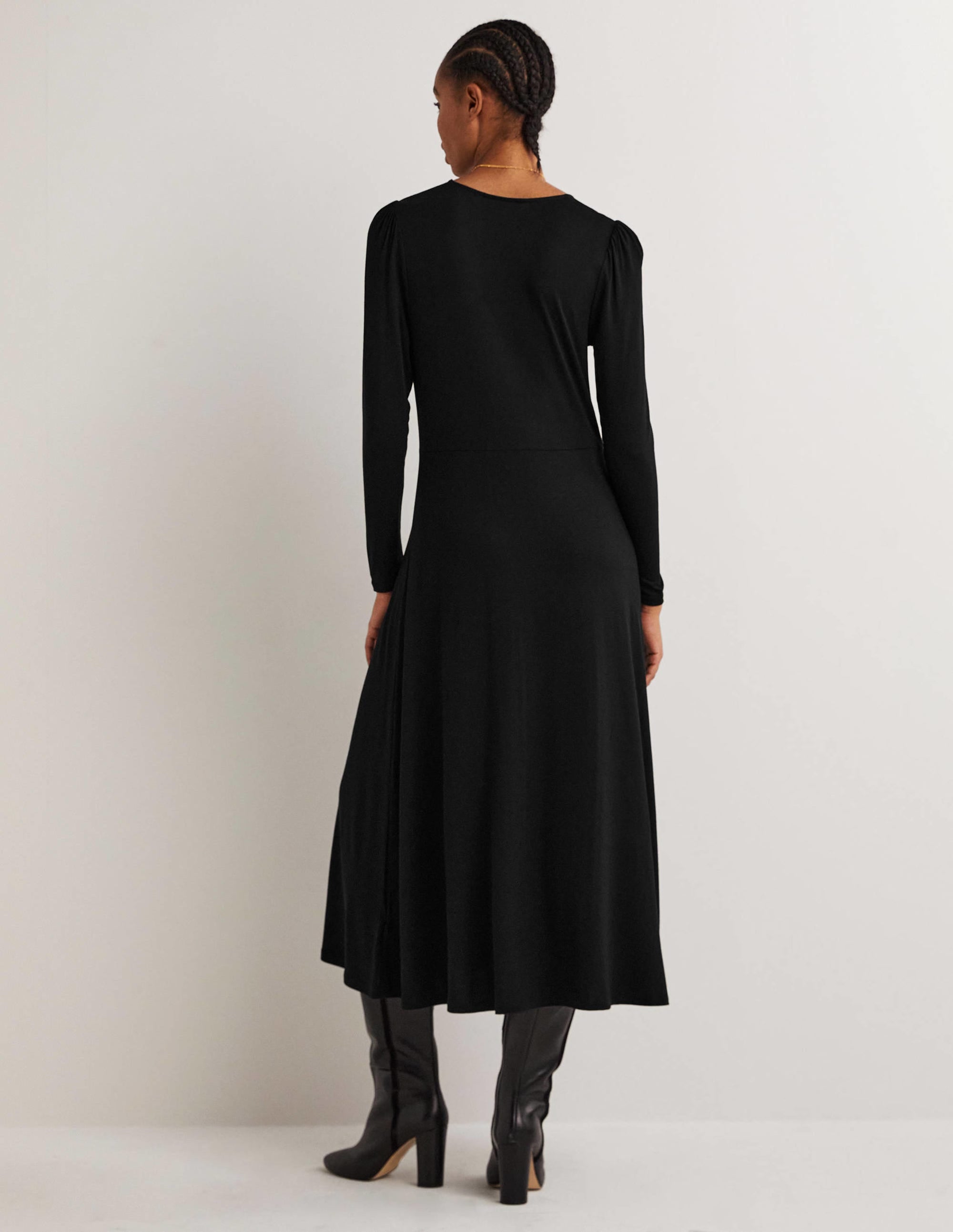 Crew Neck Jersey Midi Dress-Black - Image 2