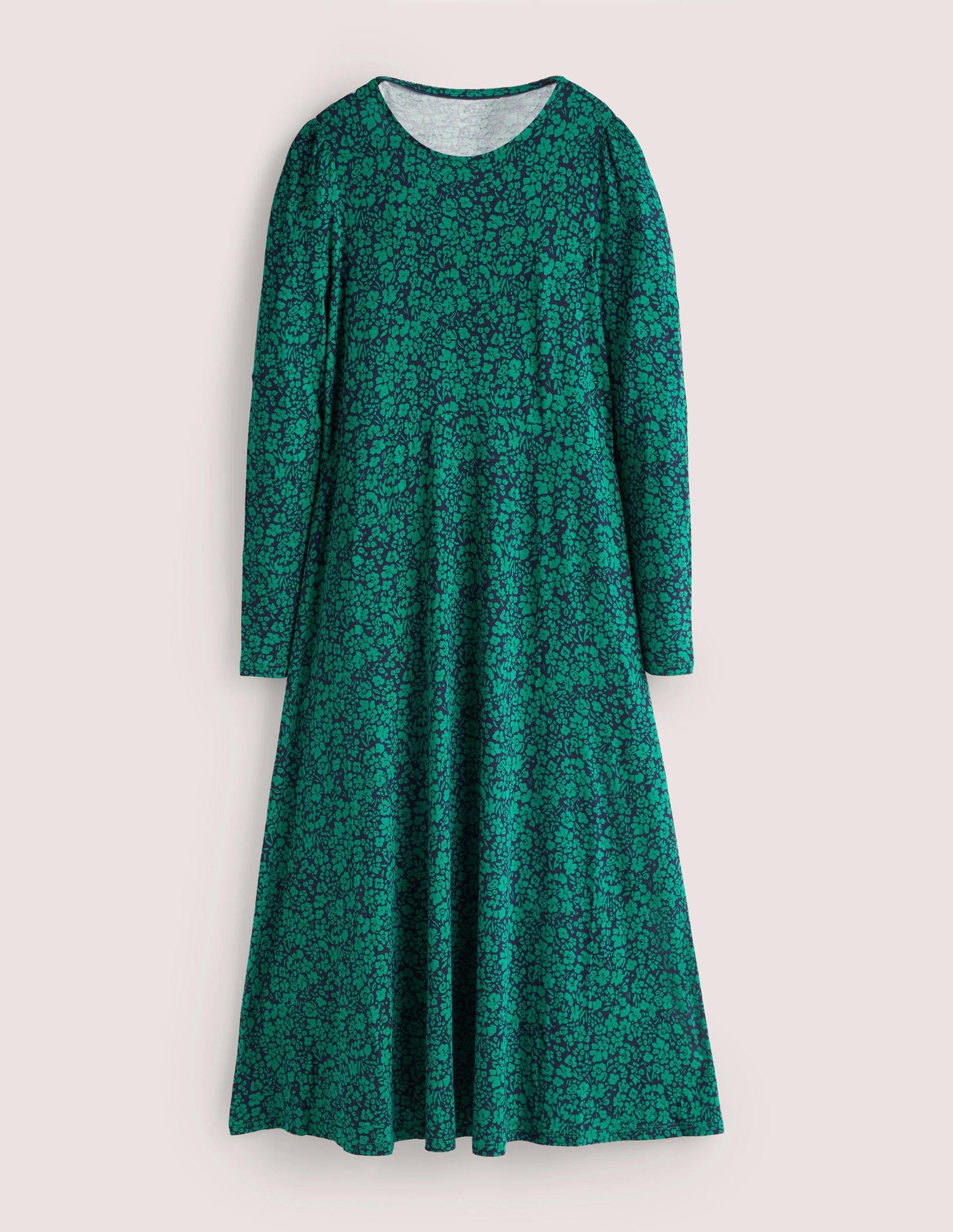 Crew Neck Jersey Midi Dress-Forest, Petal Bloom-6
