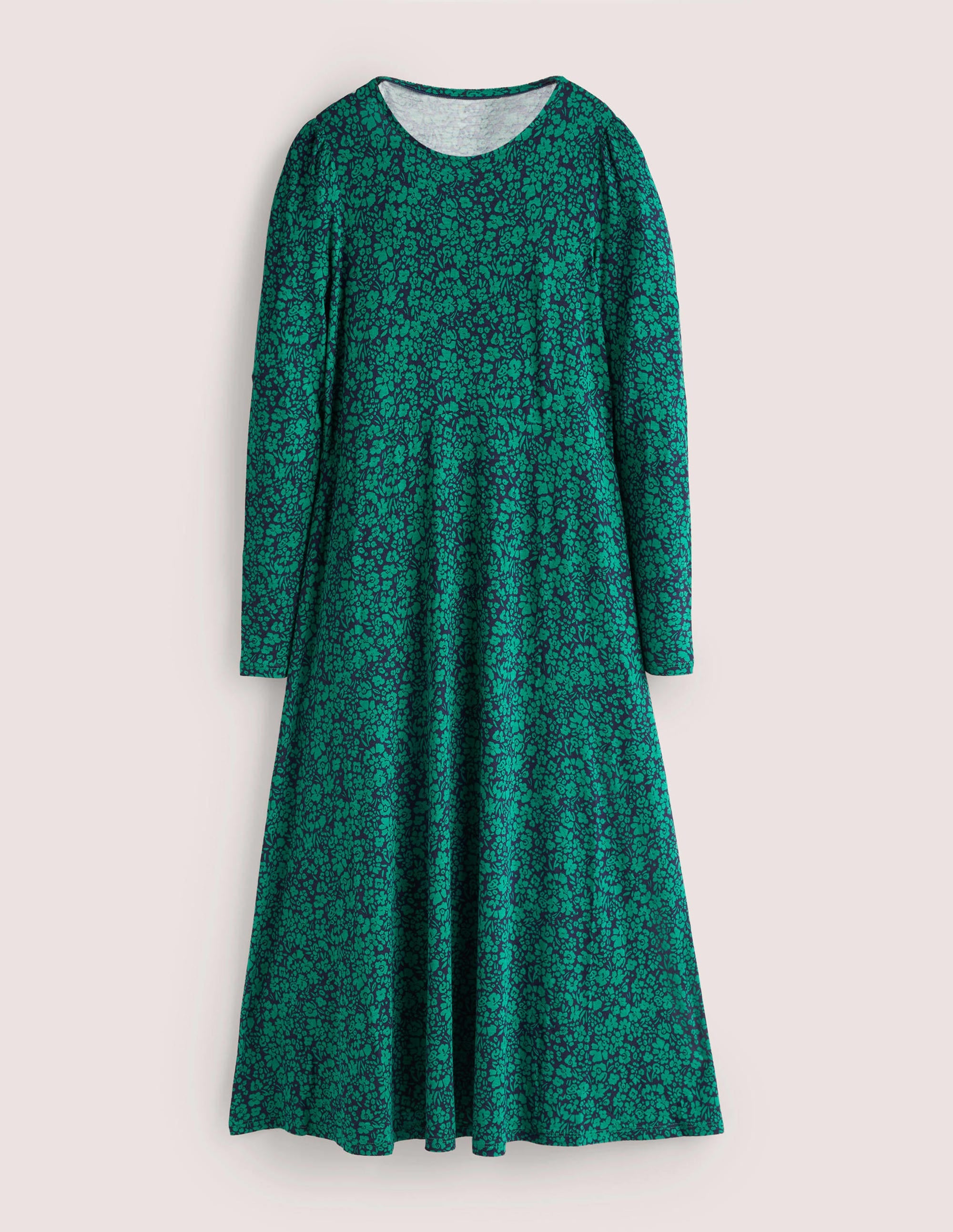 Crew Neck Jersey Midi Dress-Forest, Petal Bloom - Image 6