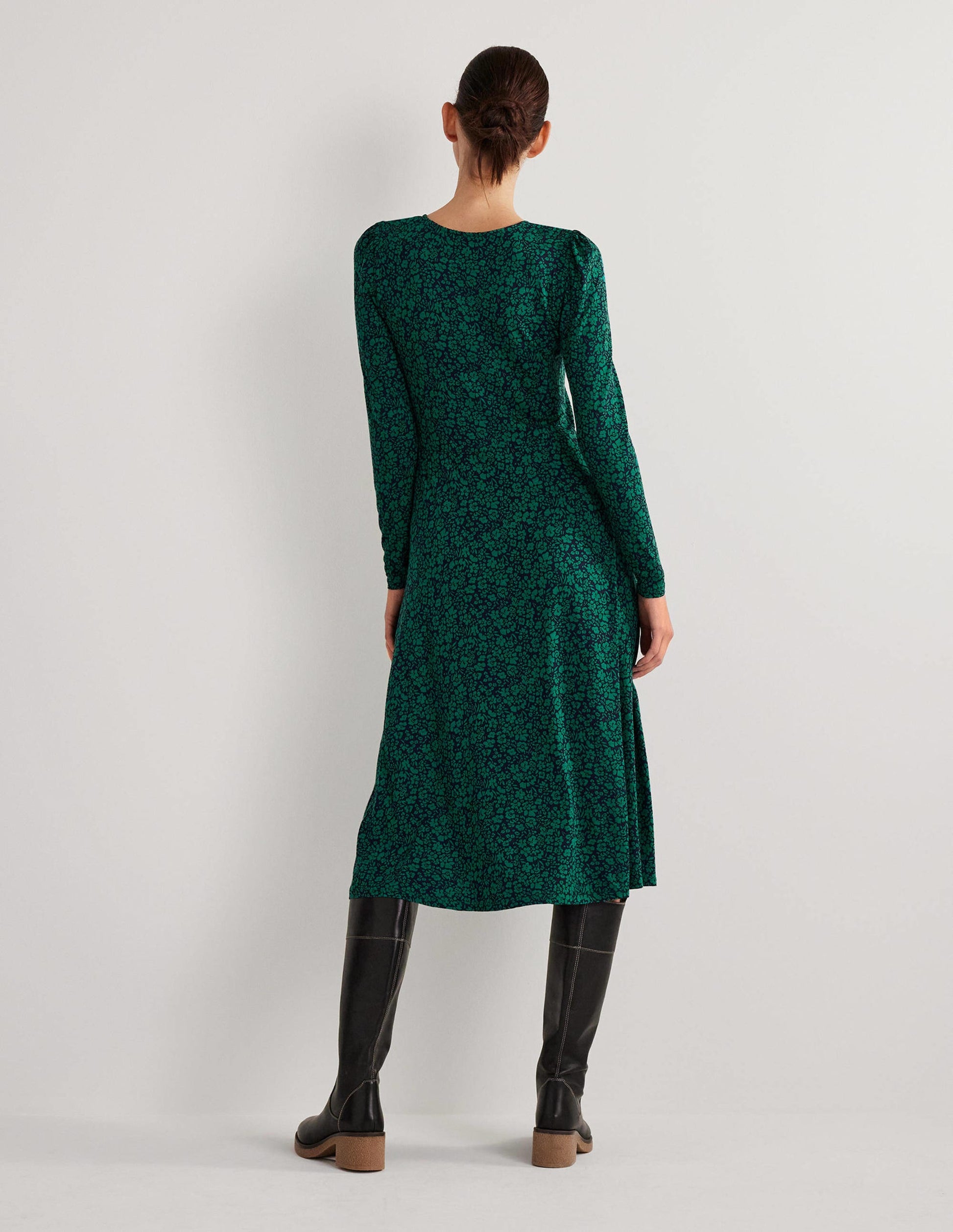 Crew Neck Jersey Midi Dress-Forest, Petal Bloom-3