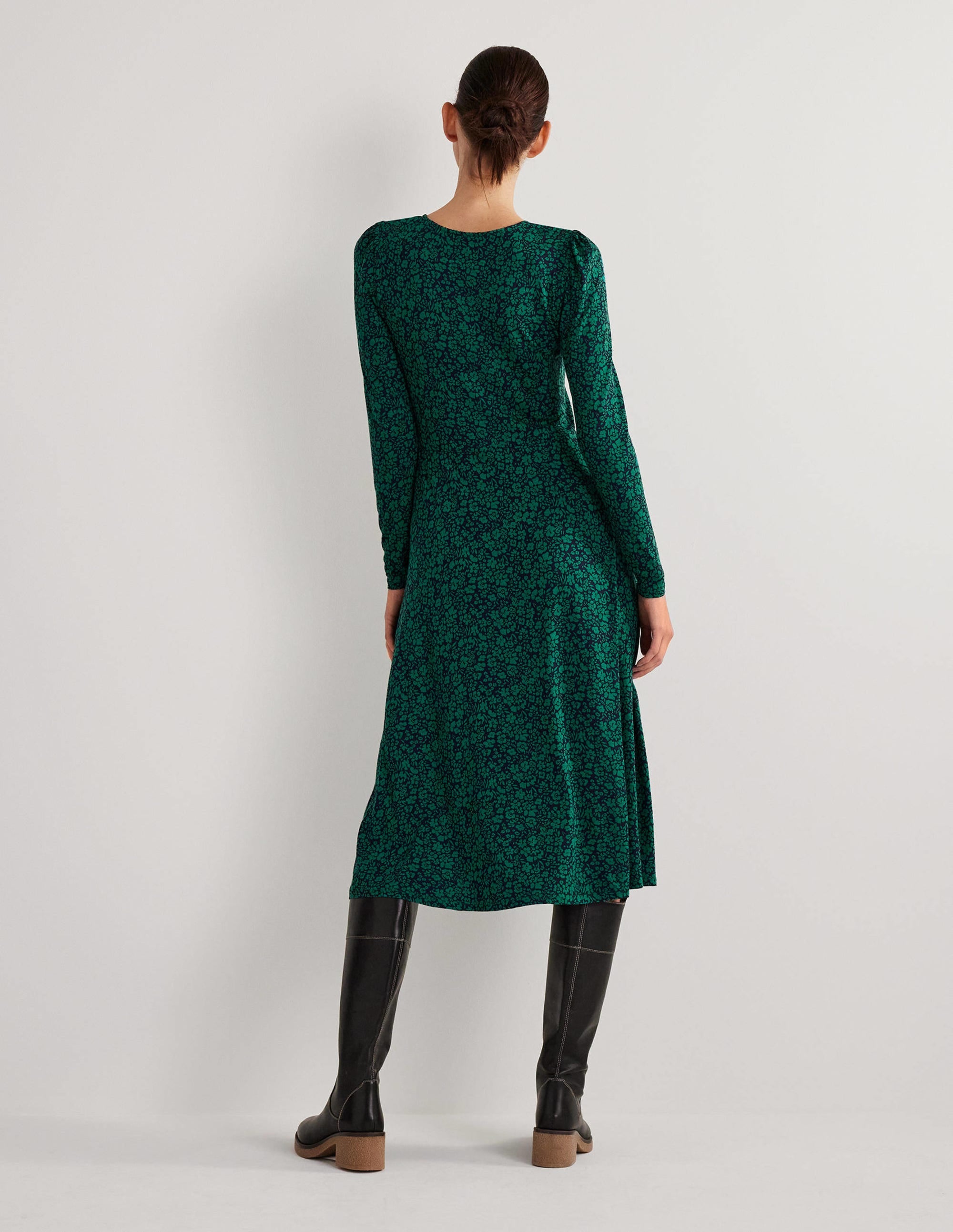 Crew Neck Jersey Midi Dress-Forest, Petal Bloom - Image 3