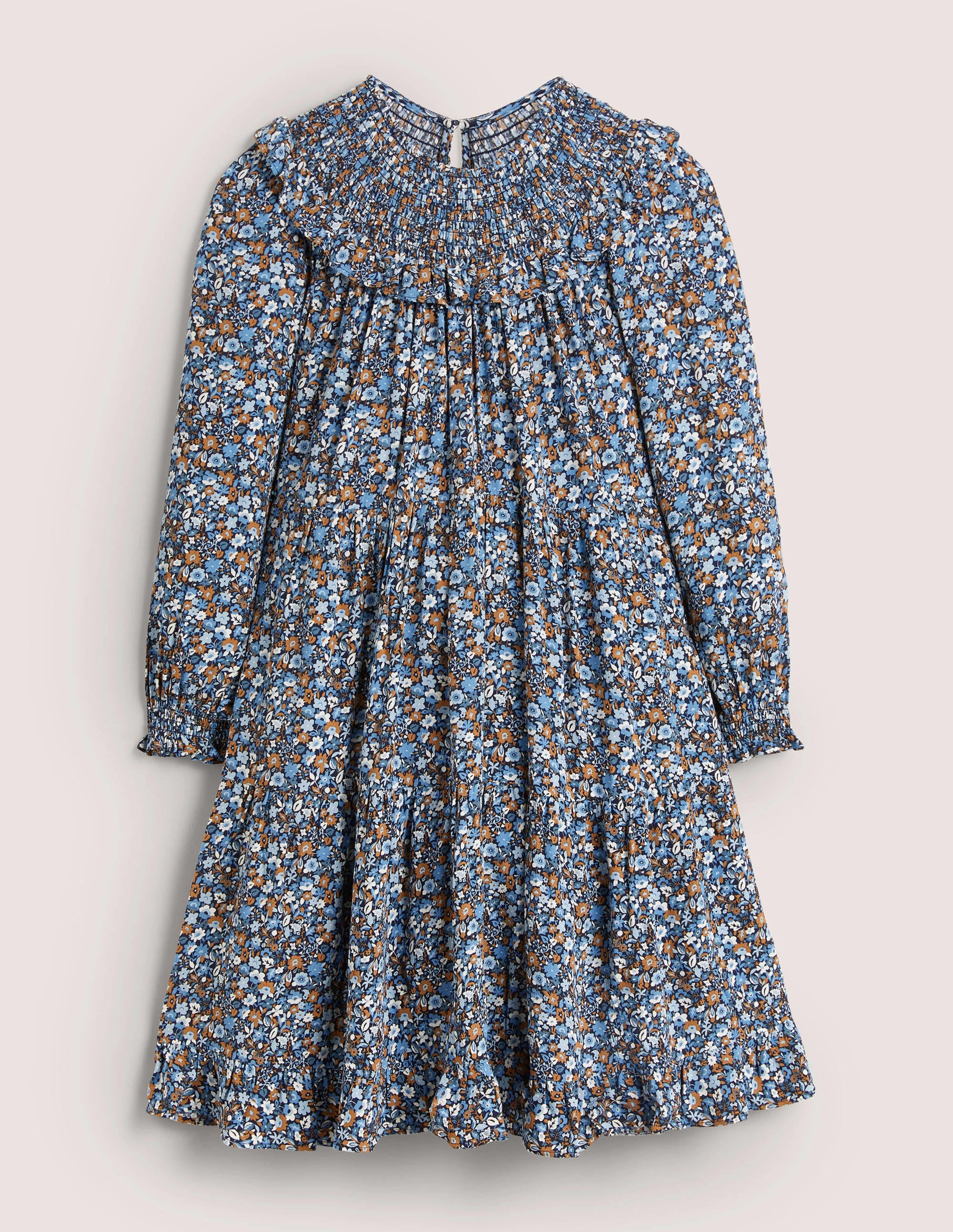 Smocked Yoke Tiered Dress-Riviera Blue, Floret Meadow - Image 7