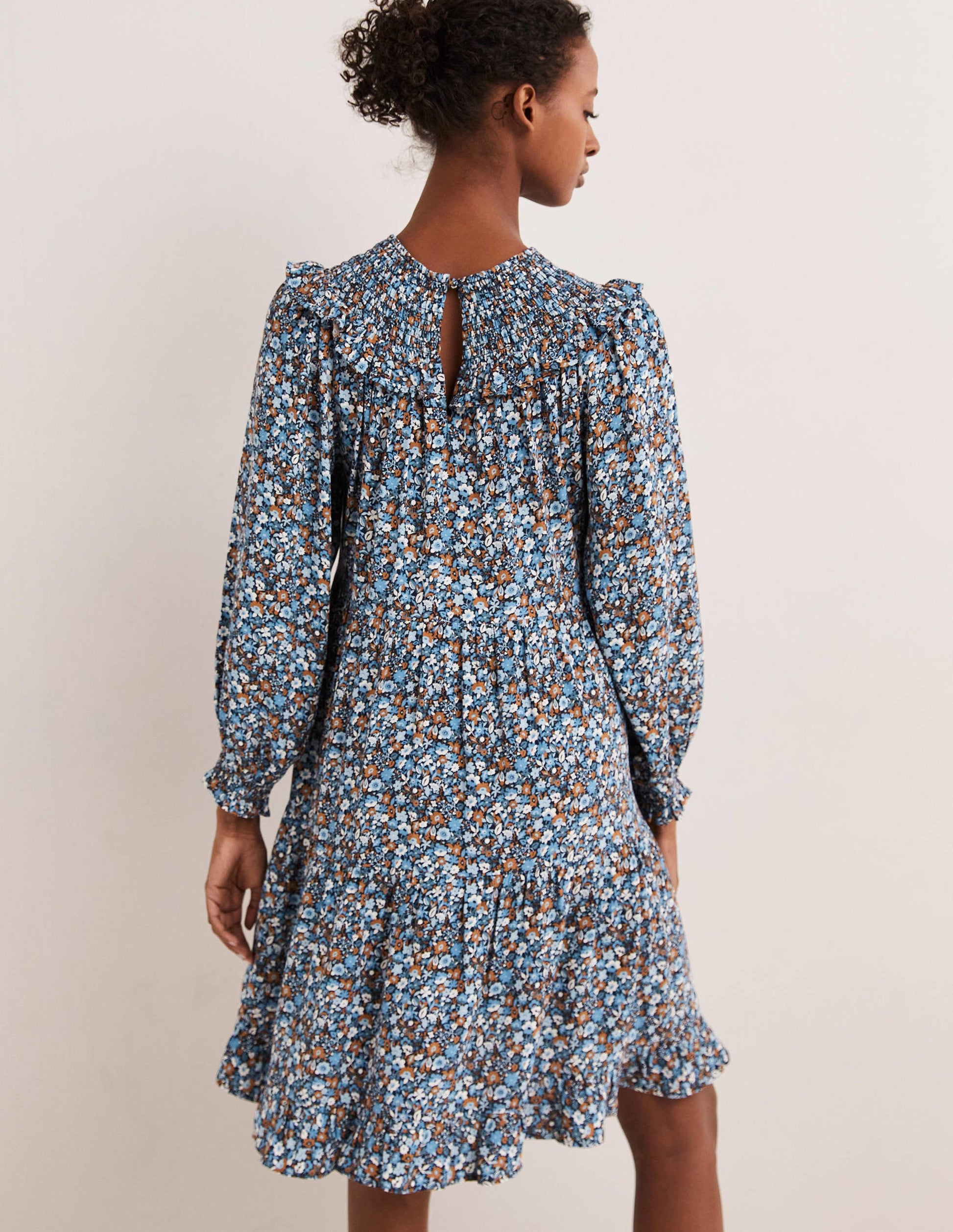 Smocked Yoke Tiered Dress-Riviera Blue, Floret Meadow-3