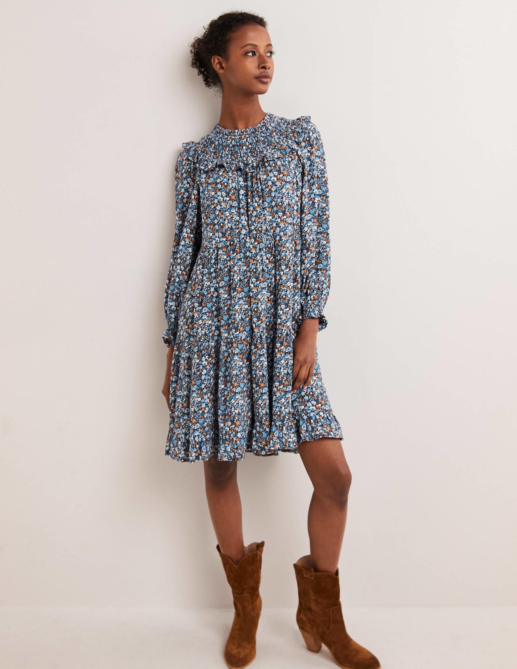 Smocked Yoke Tiered Dress-Riviera Blue, Floret Meadow - Image 5