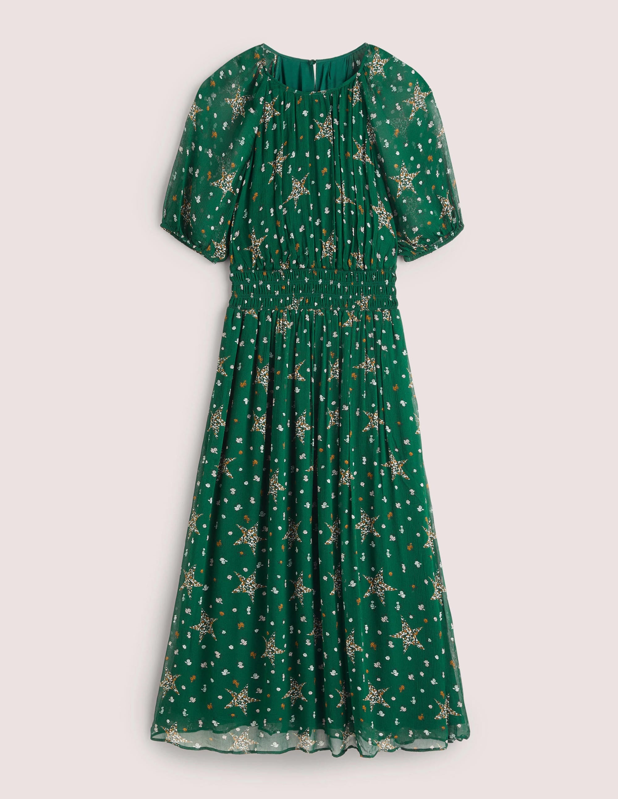 Deep Smocked Waist Midi Dress-Hunter Green, Star Floral - Image 6