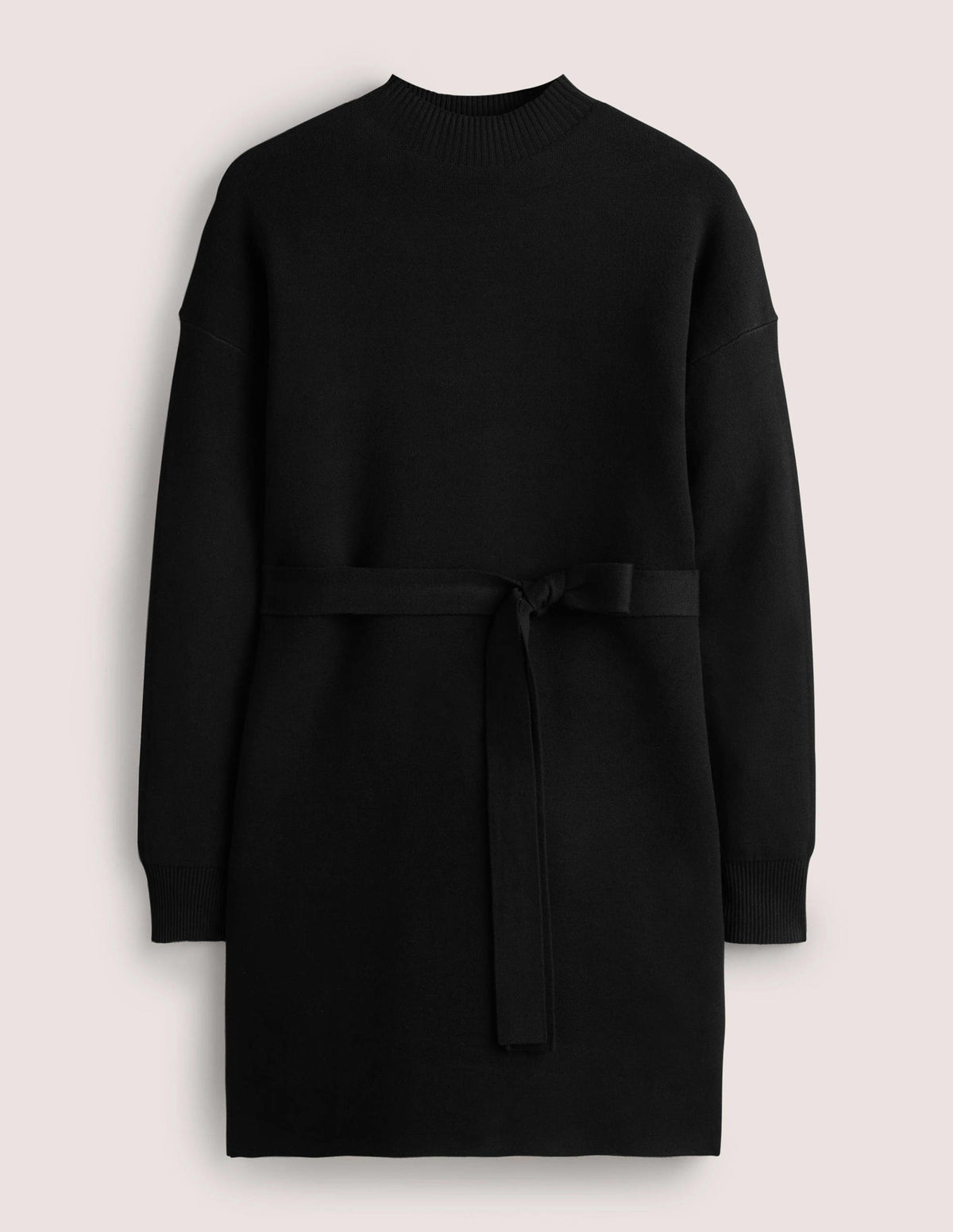 High Neck Knitted Shift Dress-Black-7