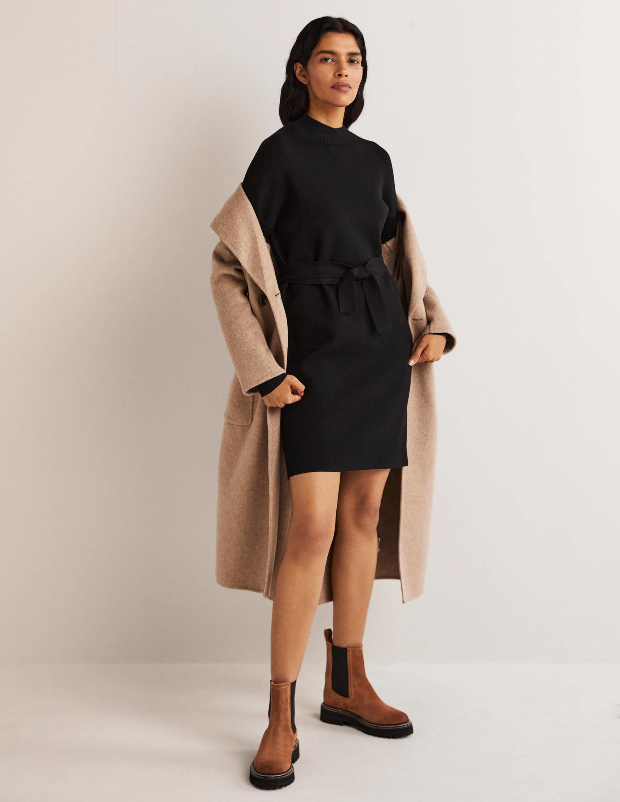 High Neck Knitted Shift Dress-Black - Image 4