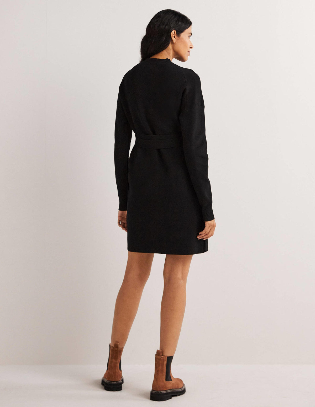 High Neck Knitted Shift Dress-Black - Image 5
