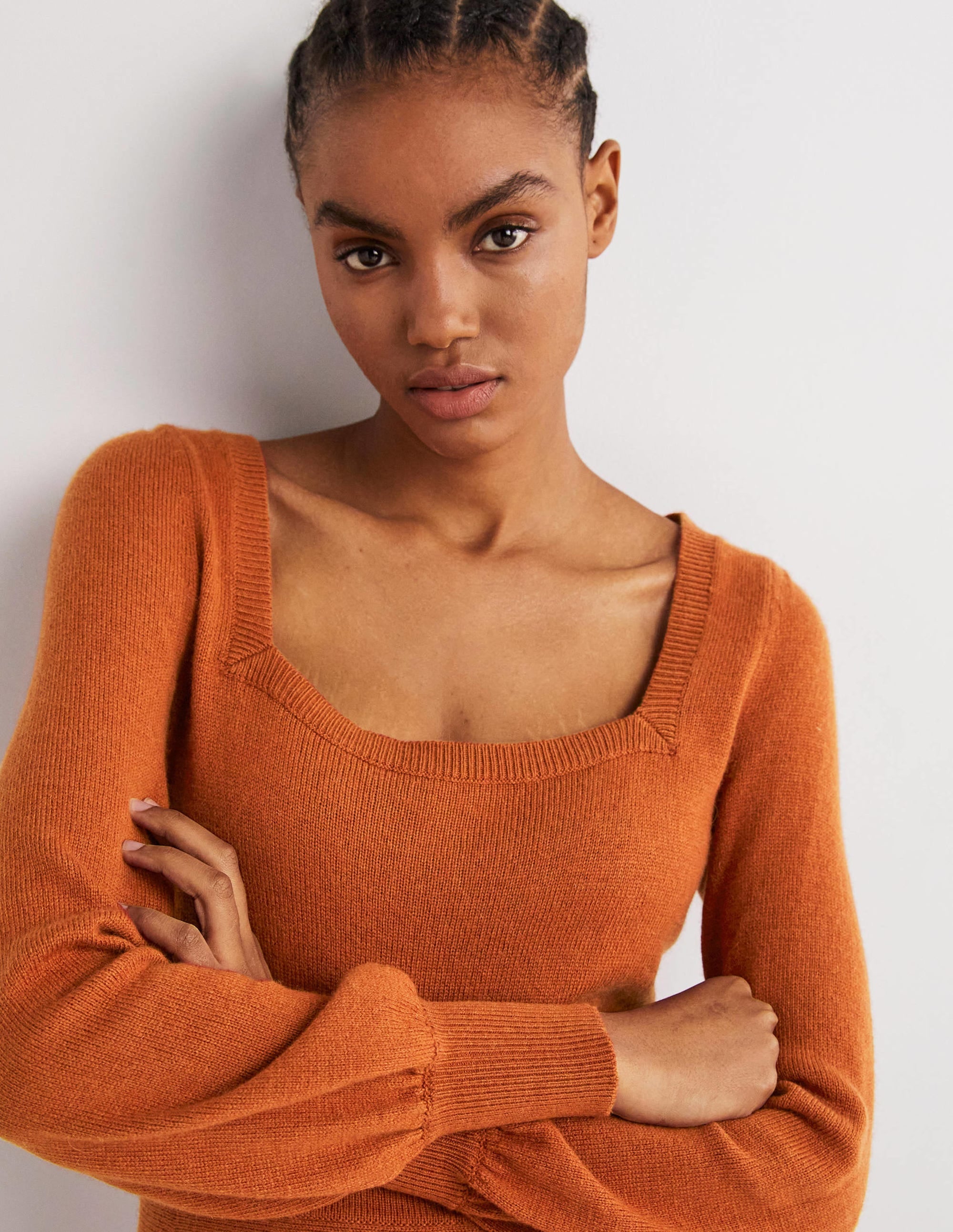 Square Neck Knitted Dress-Copper Red - Image 2