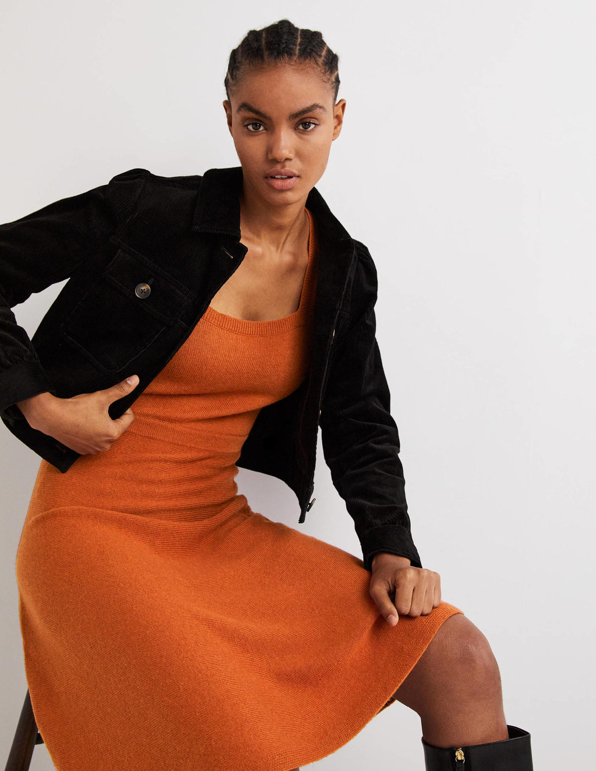 Square Neck Knitted Dress-Copper Red - Image 4