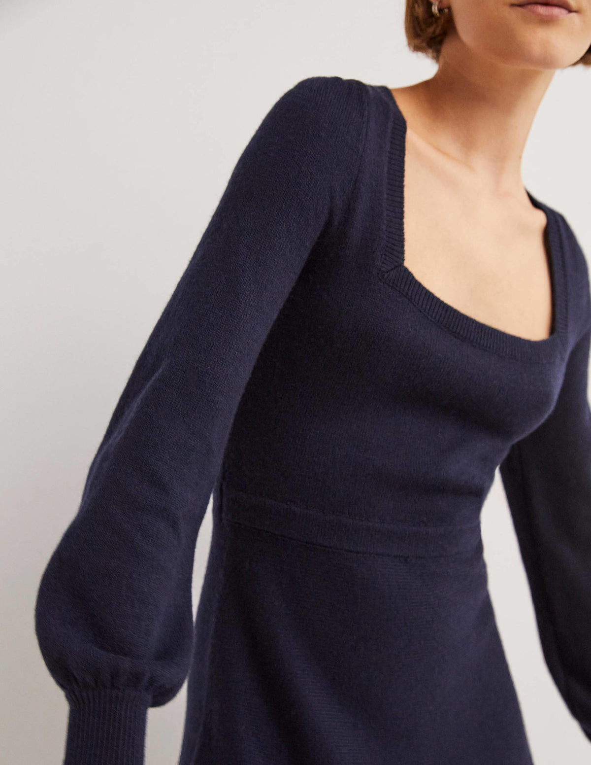 Square Neck Knitted Dress-Navy - Image 2