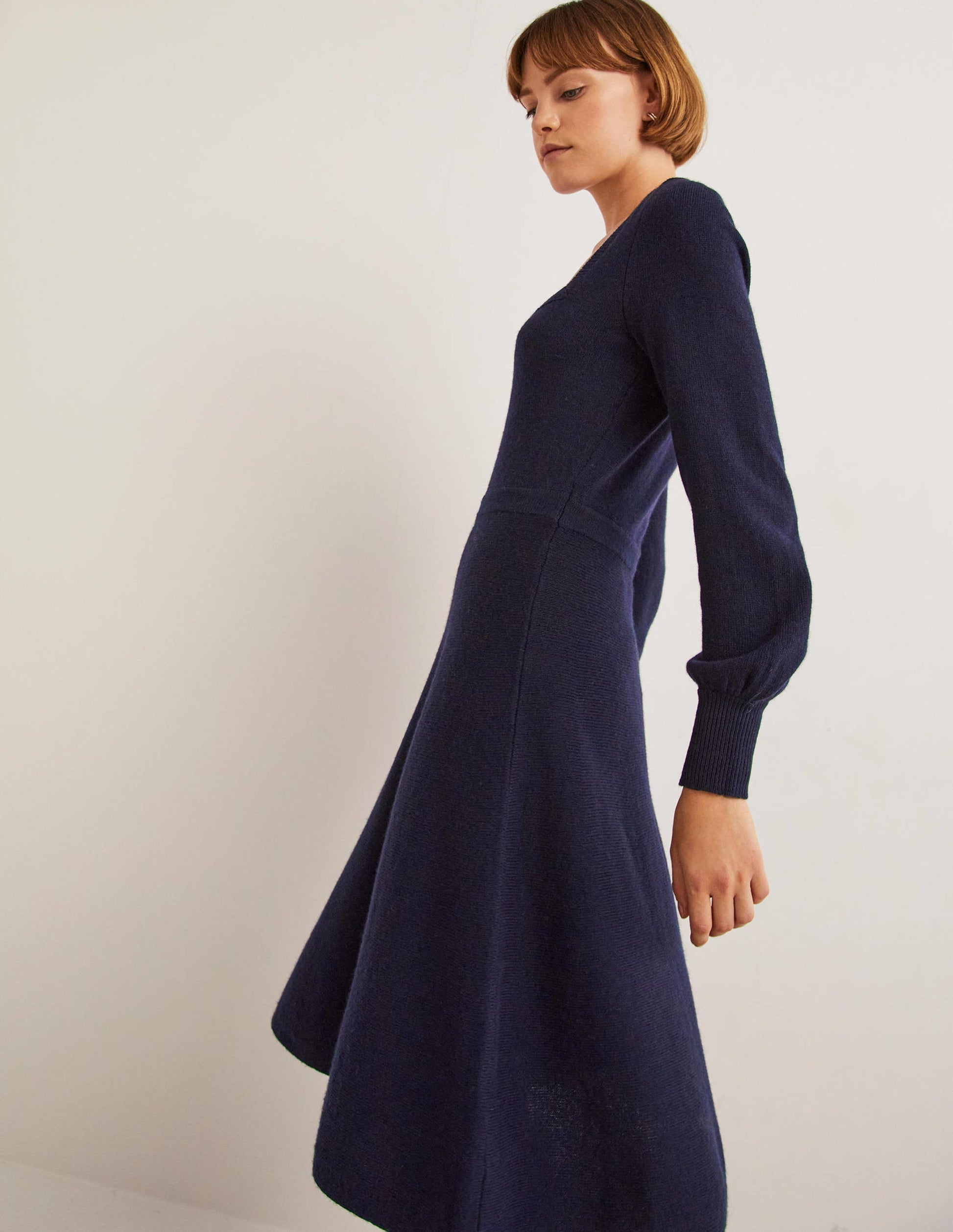 Square Neck Knitted Dress-Navy-4