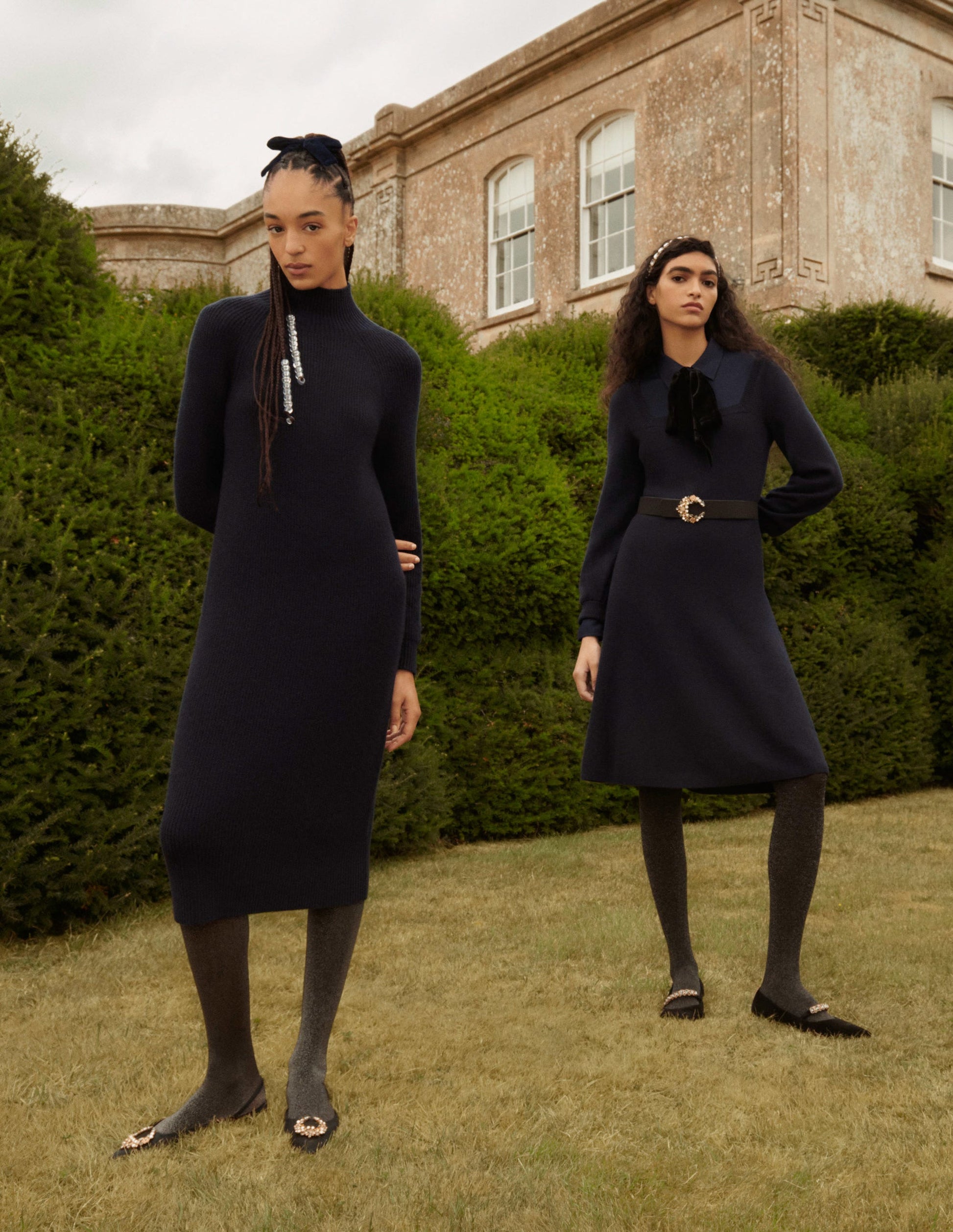 Square Neck Knitted Dress-Navy-5