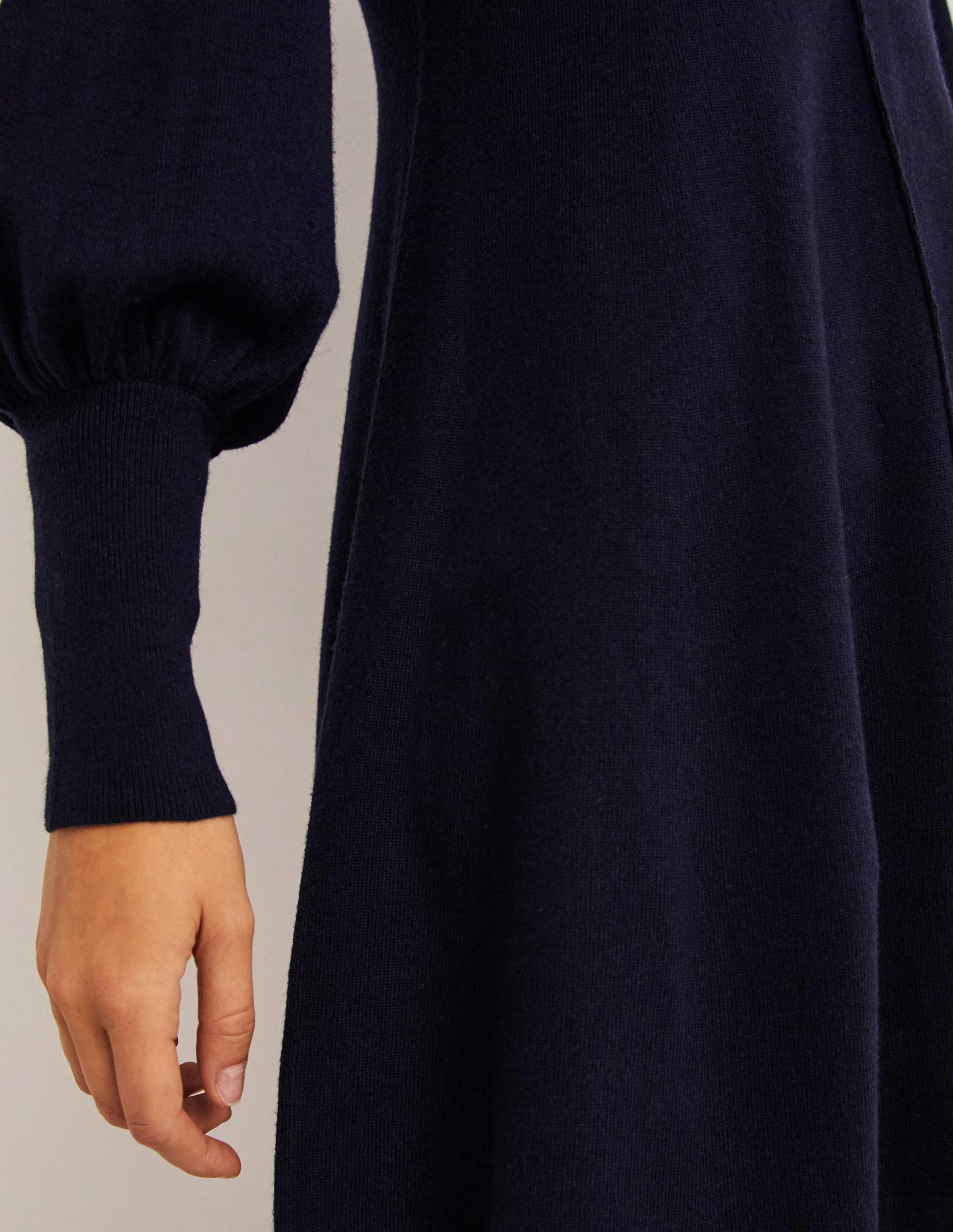 Cuff Detail Knitted Mini Dress-Navy-2