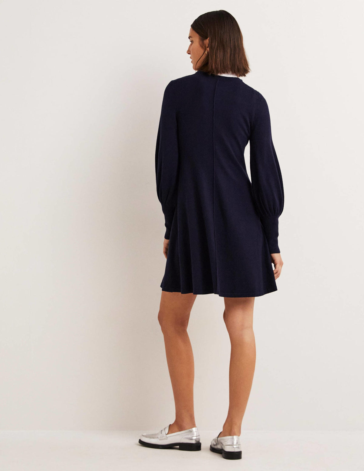 Cuff Detail Knitted Mini Dress-Navy-3