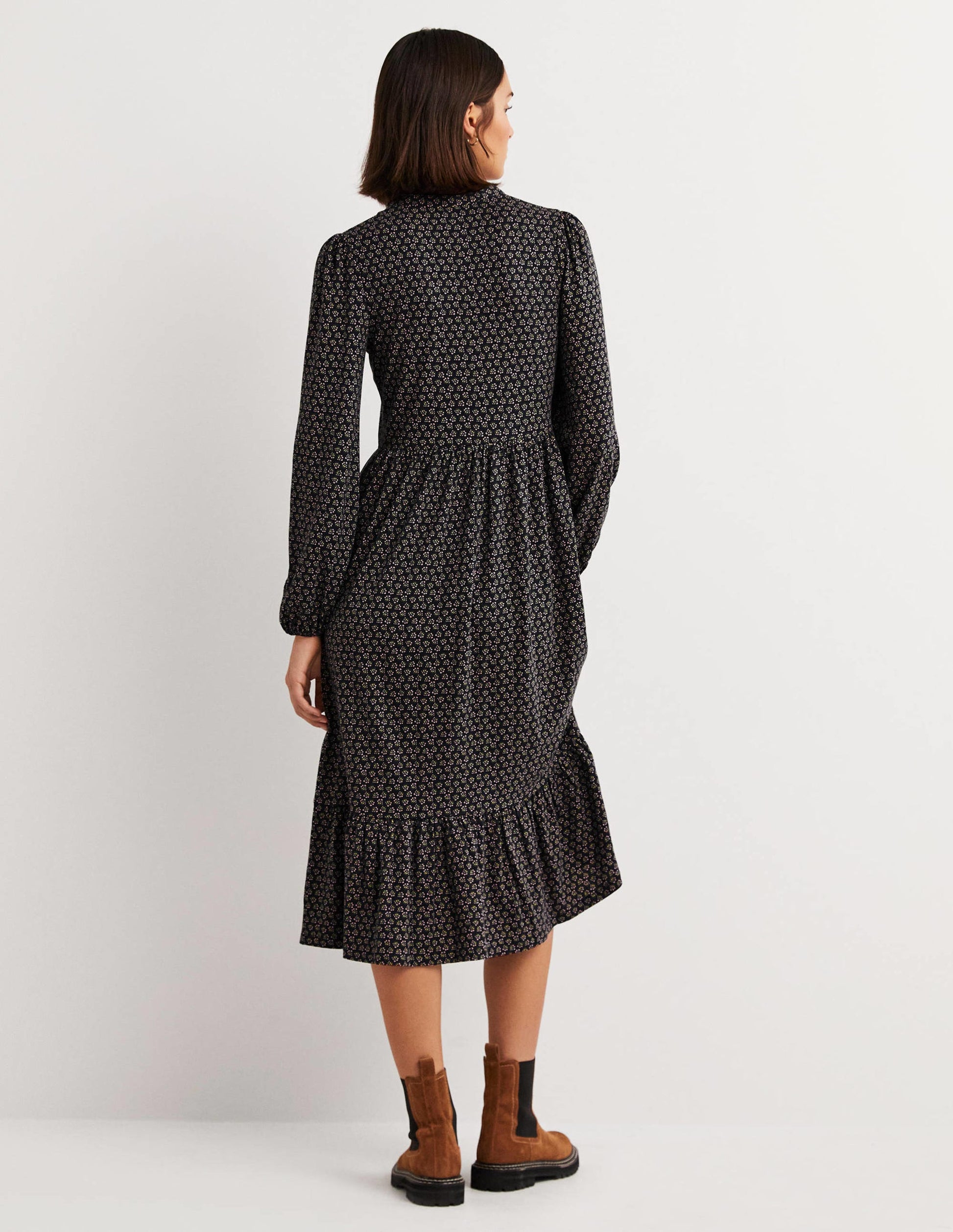 Buttoned Jersey Midi Dress-Black, Diamond Bud-3