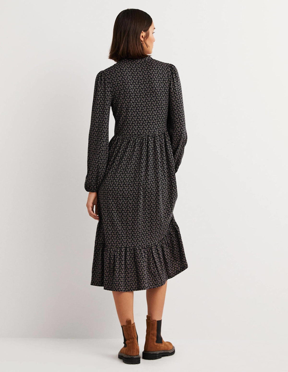 Buttoned Jersey Midi Dress-Black, Diamond Bud - Image 3