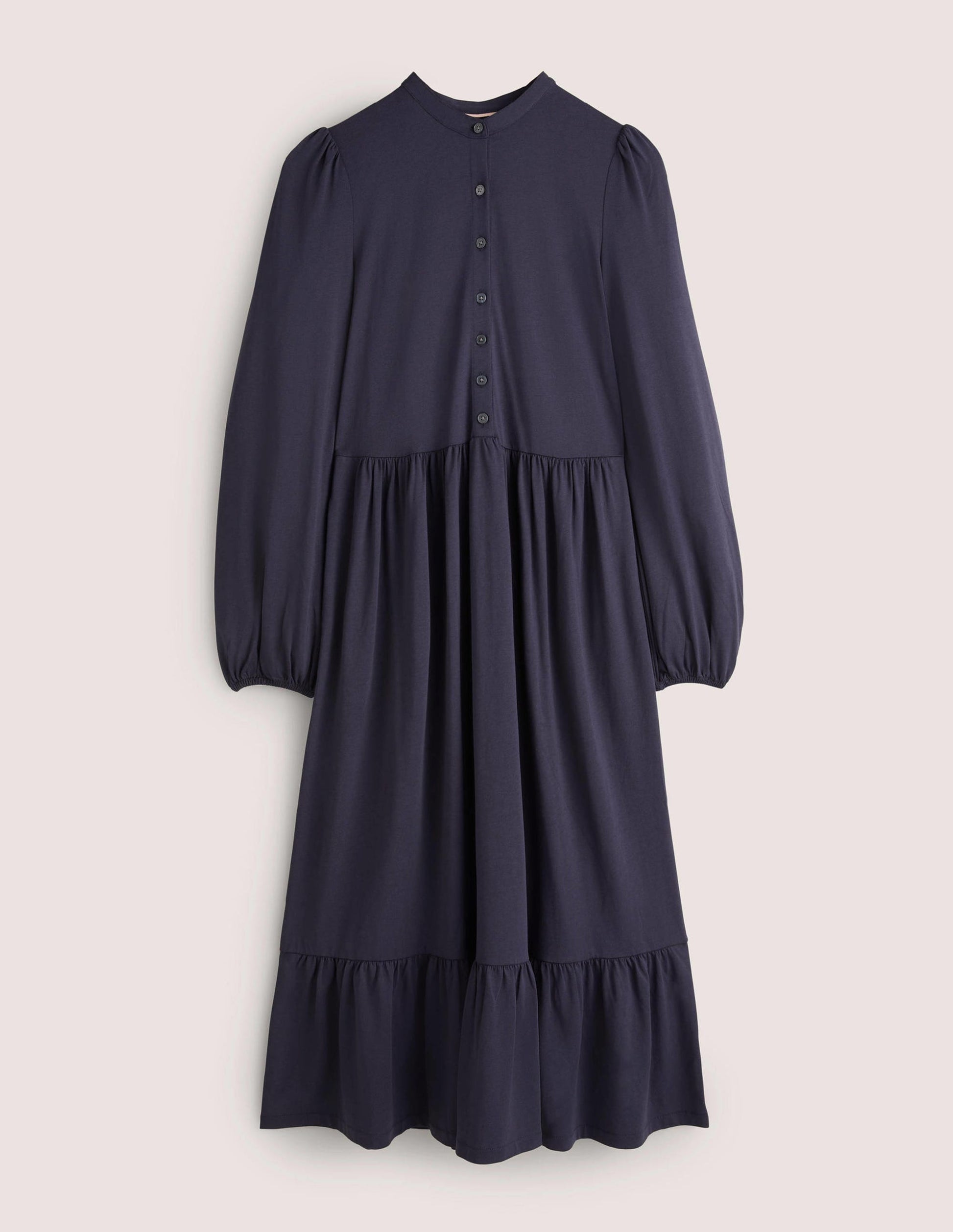 Buttoned Jersey Midi Dress-Navy-5