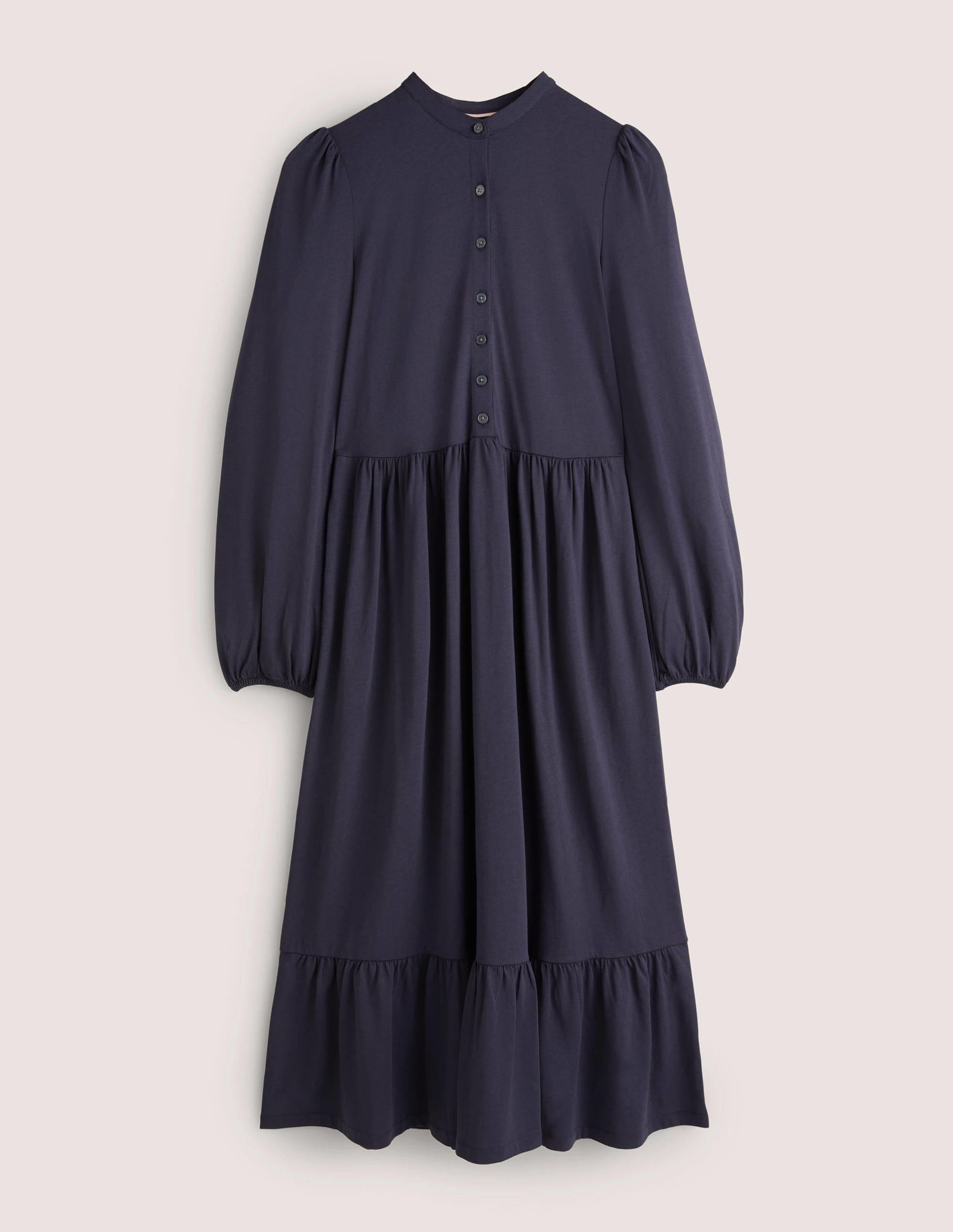 Buttoned Jersey Midi Dress-Navy - Image 5