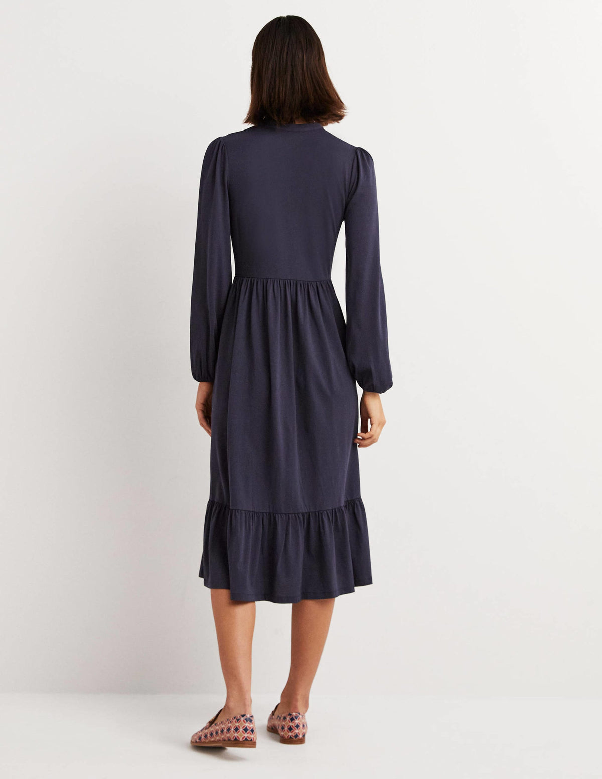 Buttoned Jersey Midi Dress-Navy - Image 3