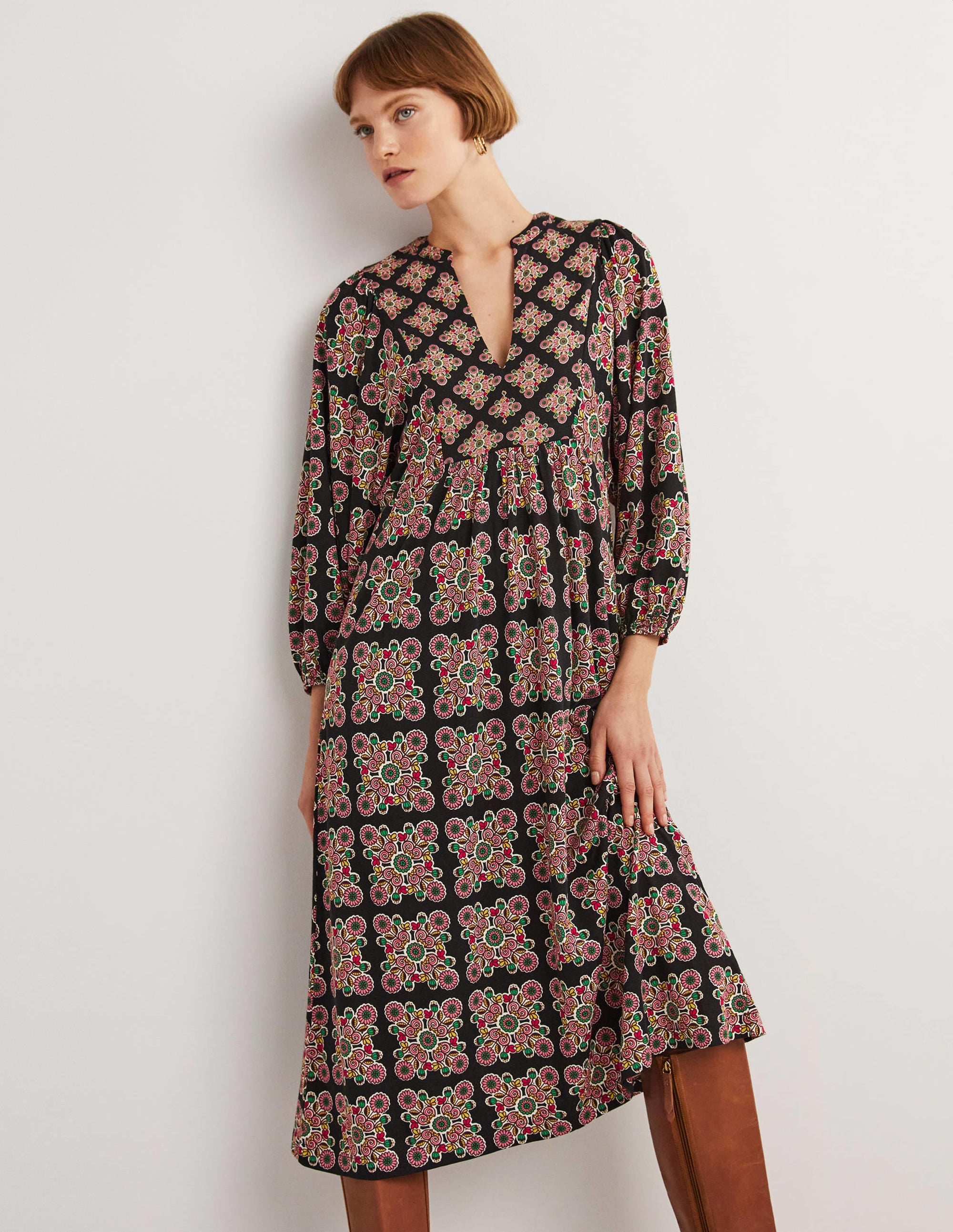 Jersey Midi Dress-Multi, Daisy Illusion Tile - Image 1