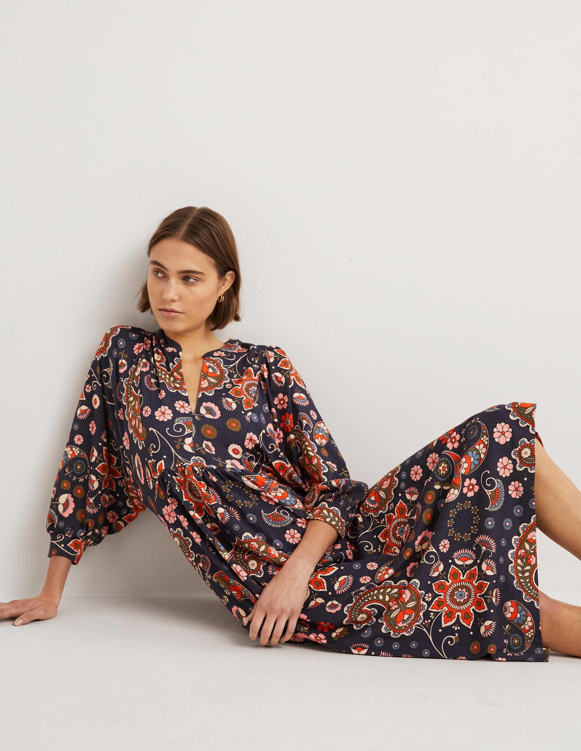 Jersey Midi Dress-French Navy, Passion Flower-1