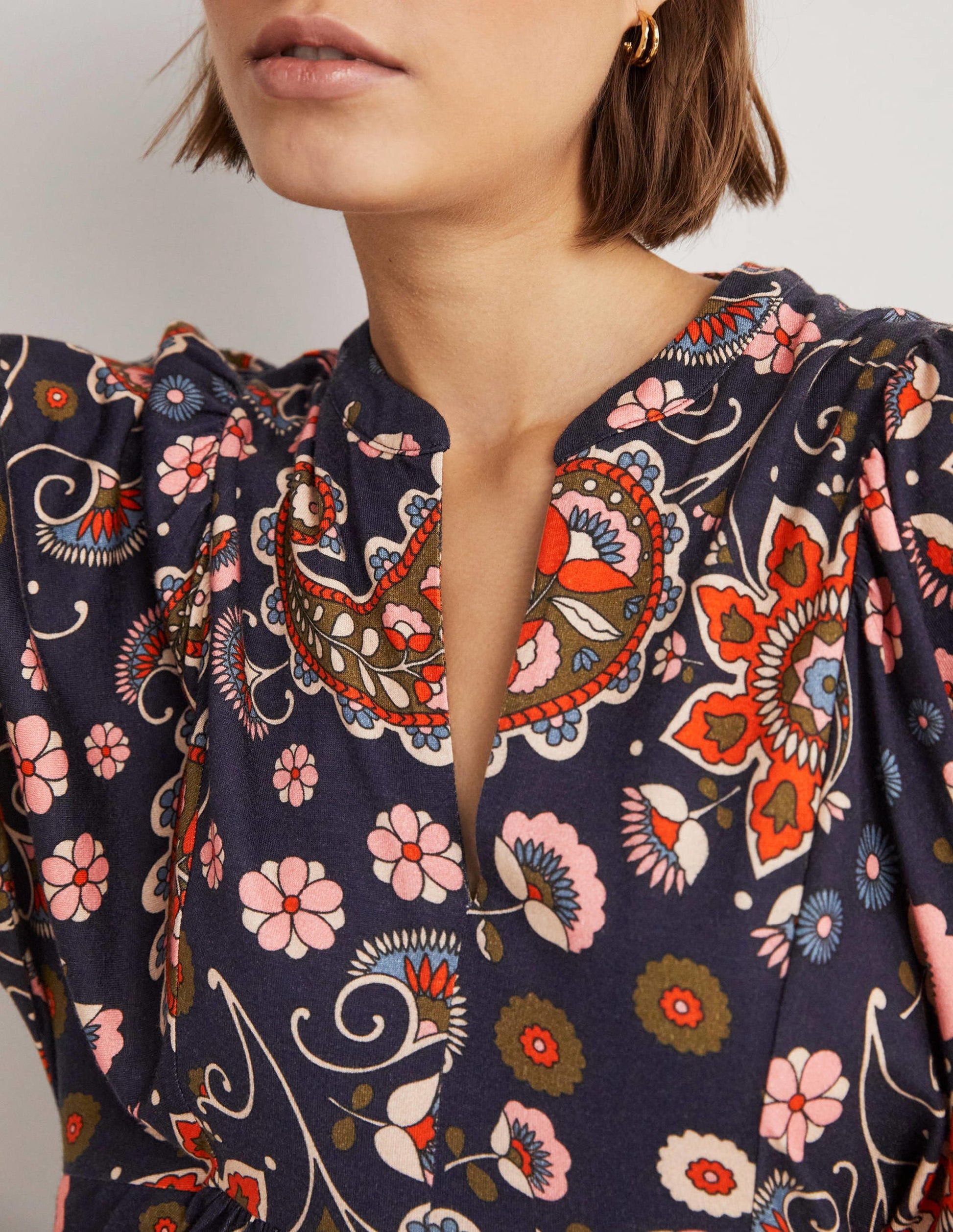 Jersey Midi Dress-French Navy, Passion Flower-2