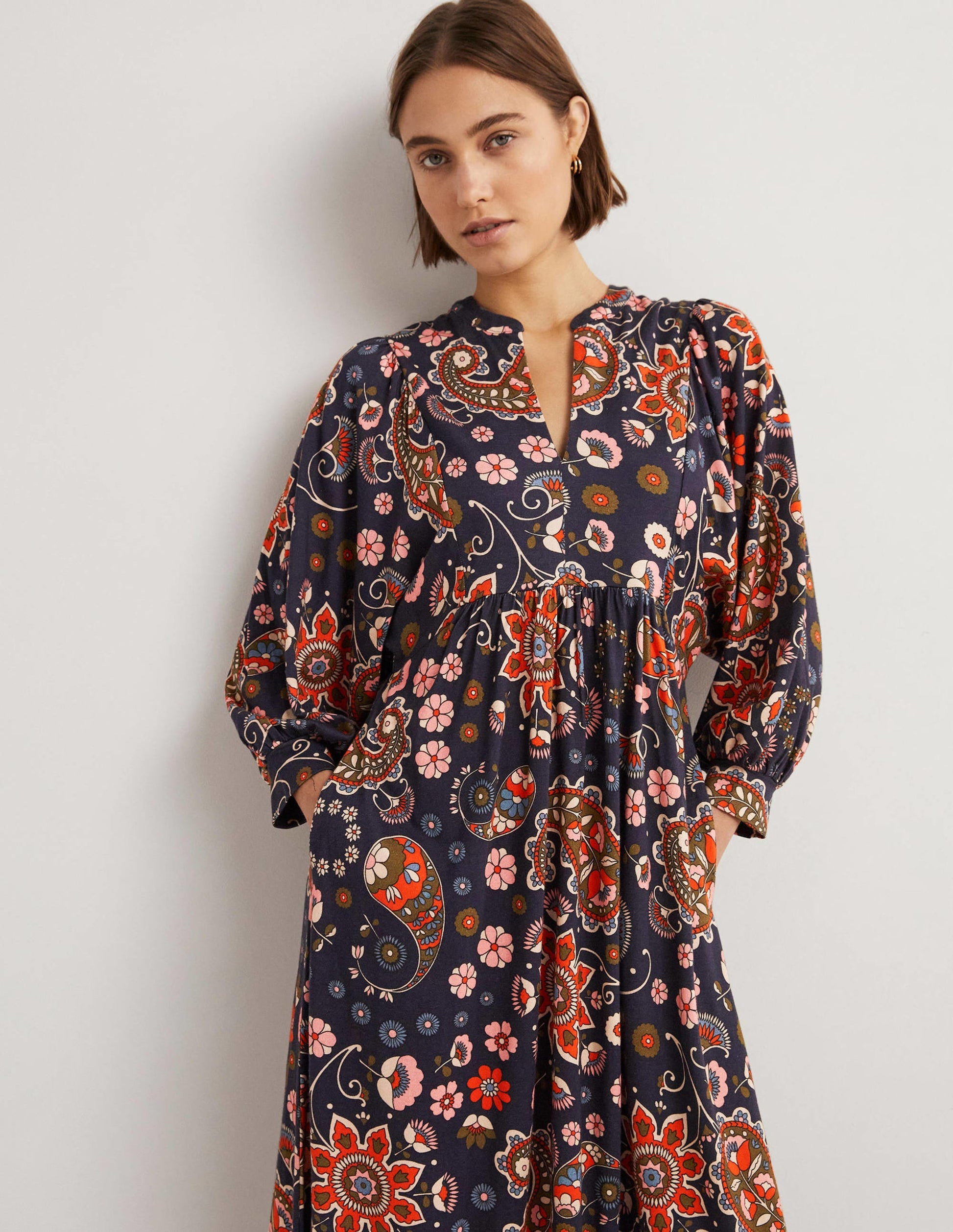 Jersey Midi Dress-French Navy, Passion Flower-4