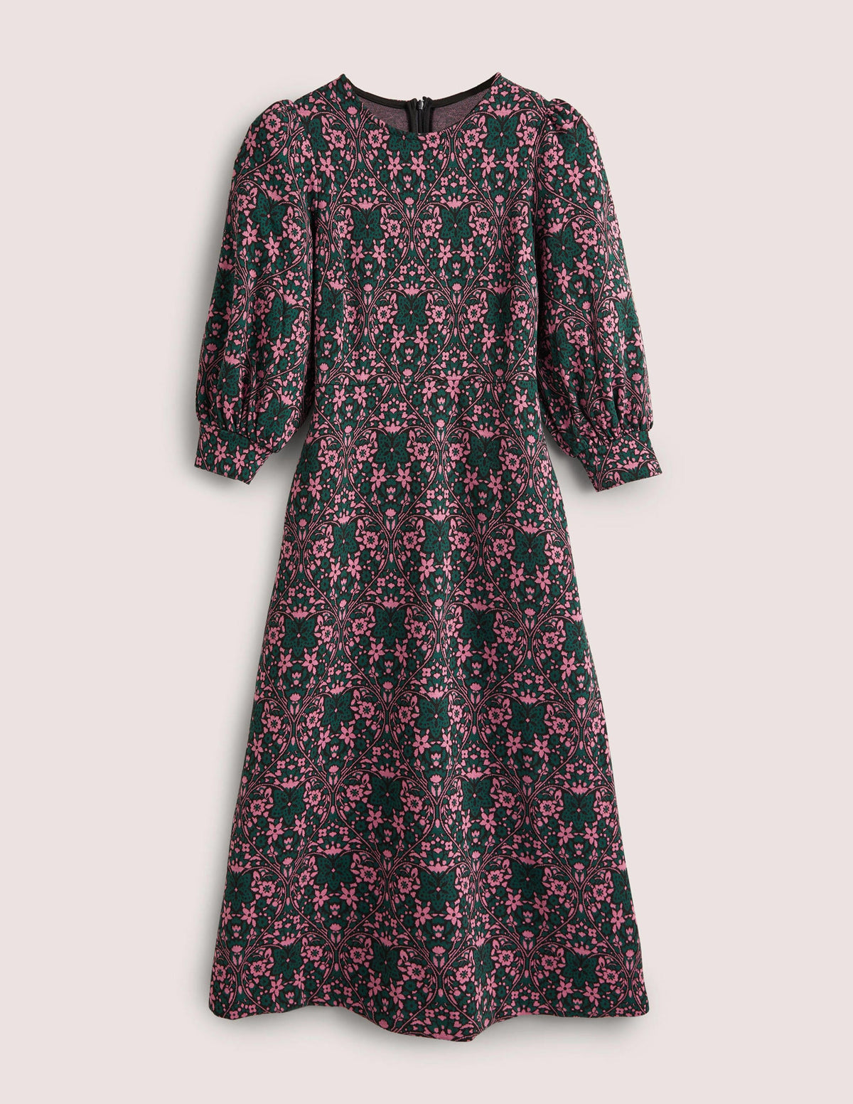 Jersey Jacquard Midi Dress-Trekking Green, Heart Bloom - Image 6