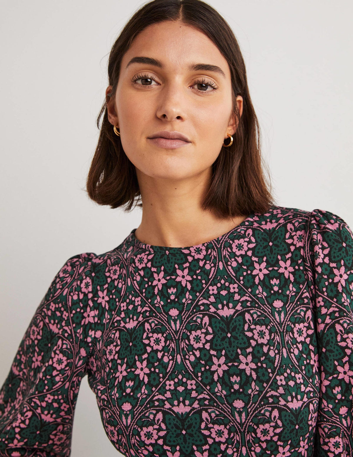 Jersey Jacquard Midi Dress-Trekking Green, Heart Bloom - Image 5
