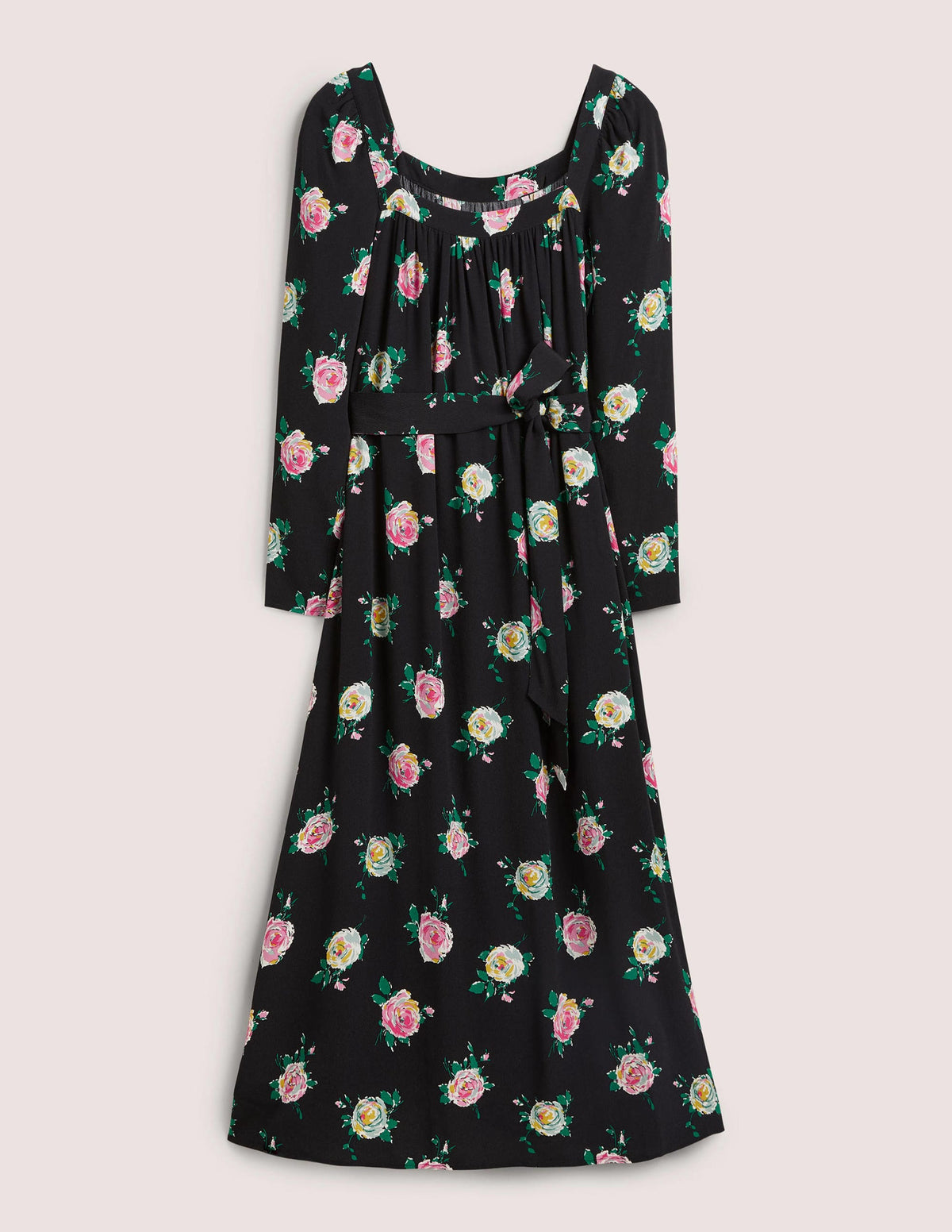 Square Neck Maxi Dress-Black, Painterly Rose-8