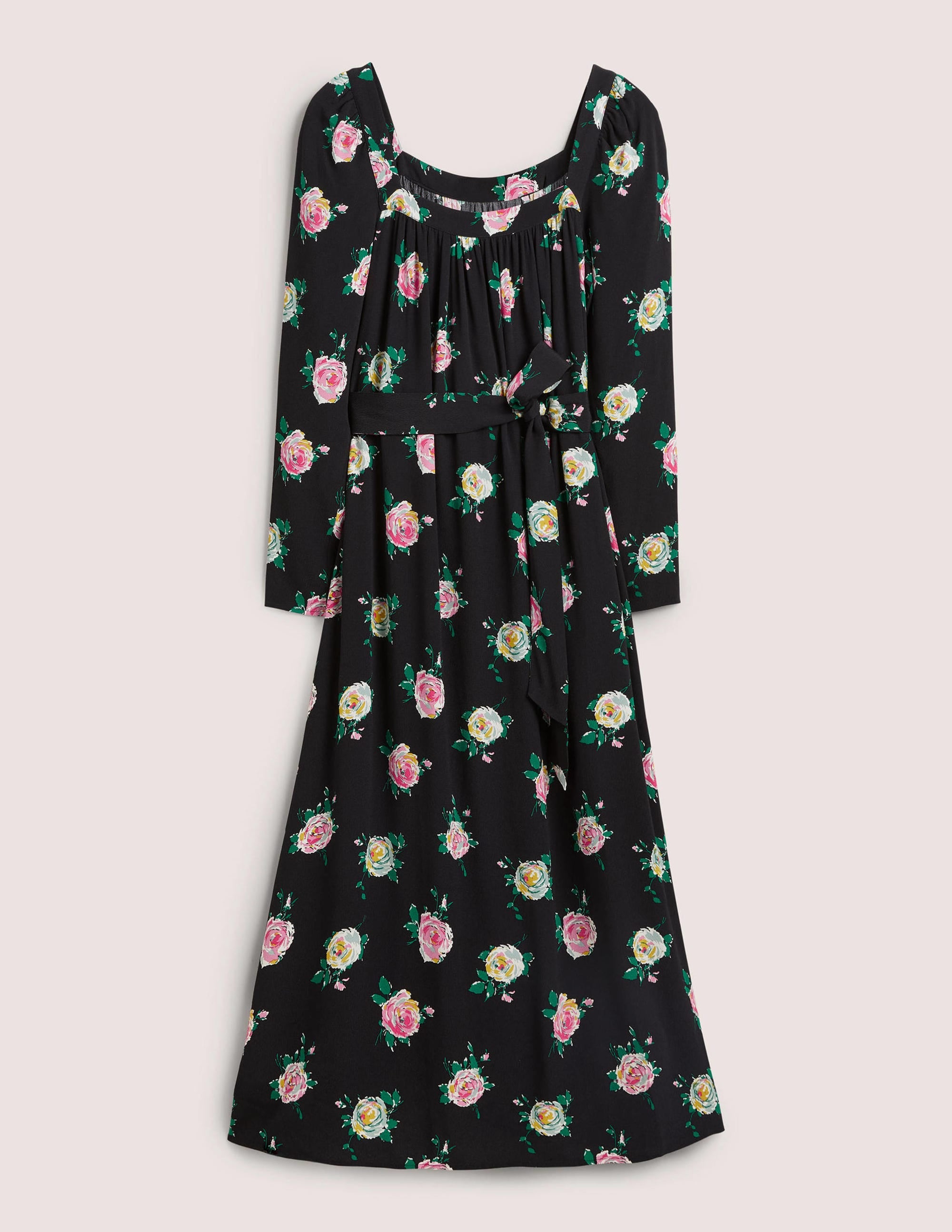 Square Neck Maxi Dress-Black, Painterly Rose - Image 8