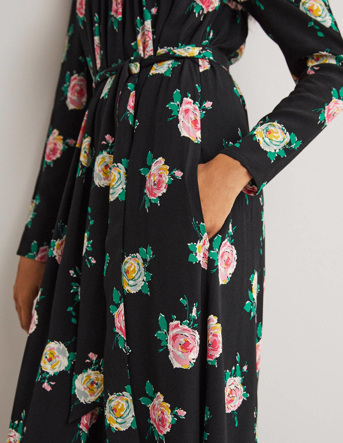 Square Neck Maxi Dress-Black, Painterly Rose - Image 2